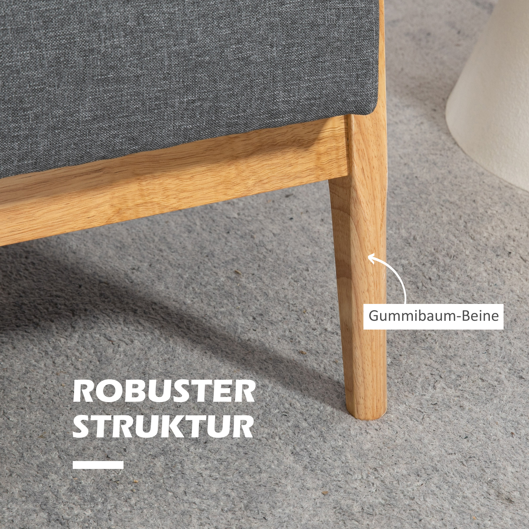 Dreisitzer-Polstersofa, Kautschukholz, 154,5 x 69,5 x 73 cm, Grau