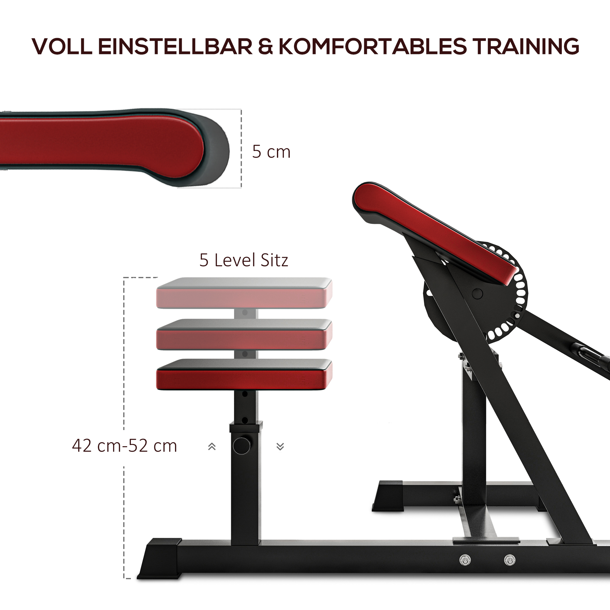 Curlbank & Trizeps-Extension, 5 Sitzverstellungen, 25 Winkel, Stahl & Kunstleder, Schwarz