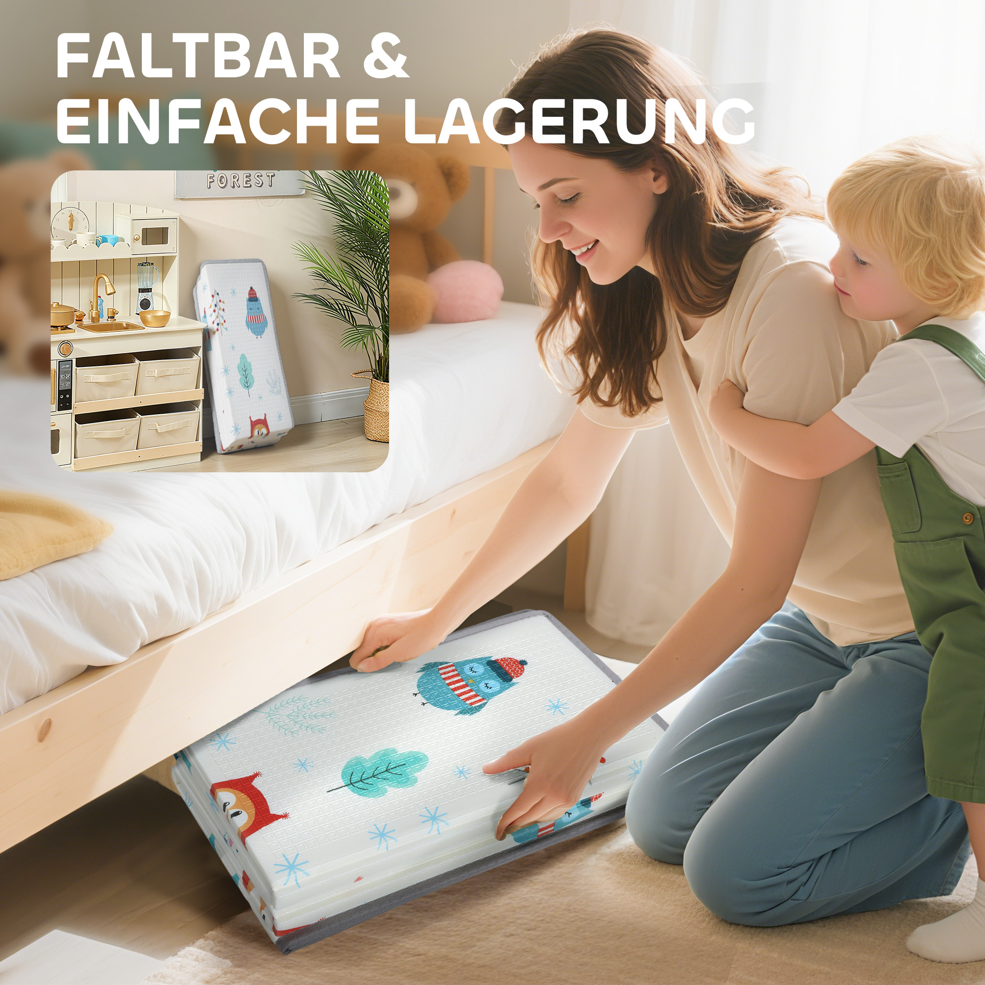 Baby-Spielmatte, Tiermuster, Schaumstoff, 1,5 cm dicke Polsterung, rutschfest