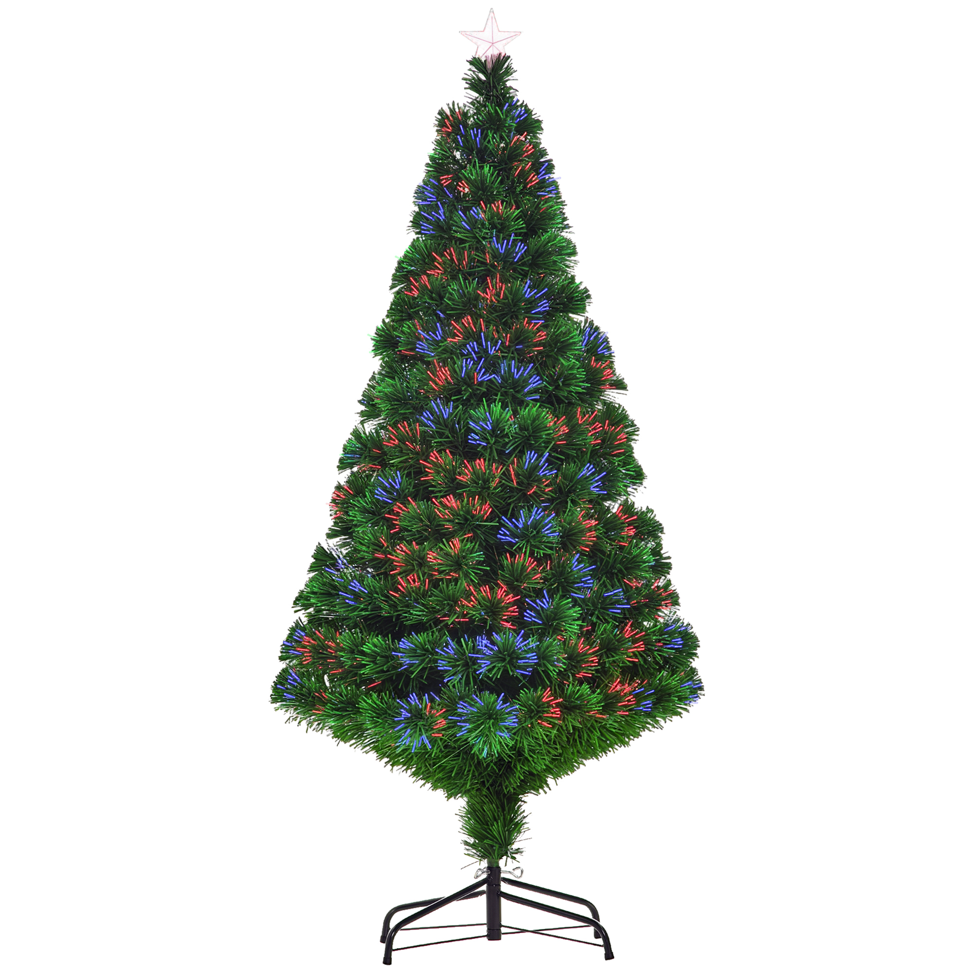 Künstlicher Weihnachtsbaum 150 cm mit Glasfaser künstlich Tannenbaum mit LED Beleuchtung, 180 Spitzen Christbaum Weihnachtsdeko inkl. Metallständer für drinnen