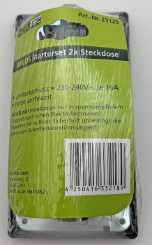 MILOS Set 2 Steckdosen + 2-fach Rahmen, 250V~/ 16A, Steckanschluss, Anthrazit