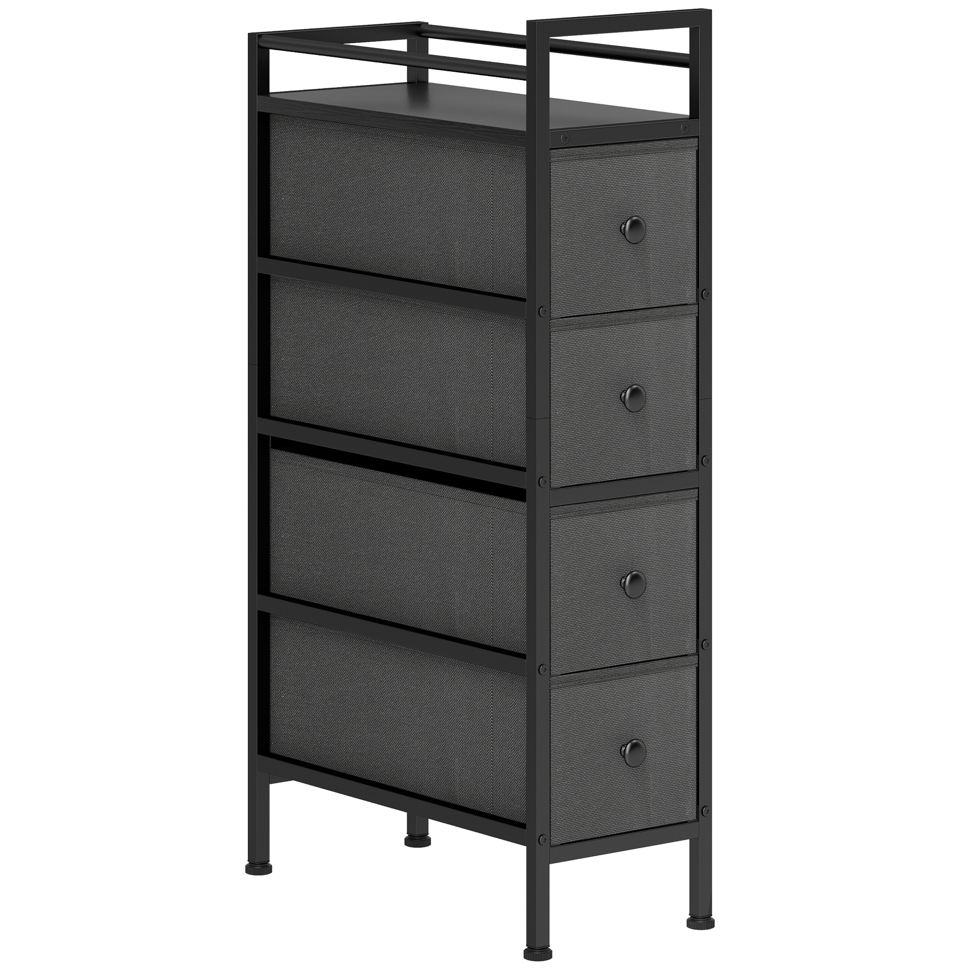 Kommode Schrank mit 4 Schubladen aus Vliesstoff Aufbewahrungsschrank mit Stahlrahmen, 20cm x 43cm x 81,5cm, Schwarz