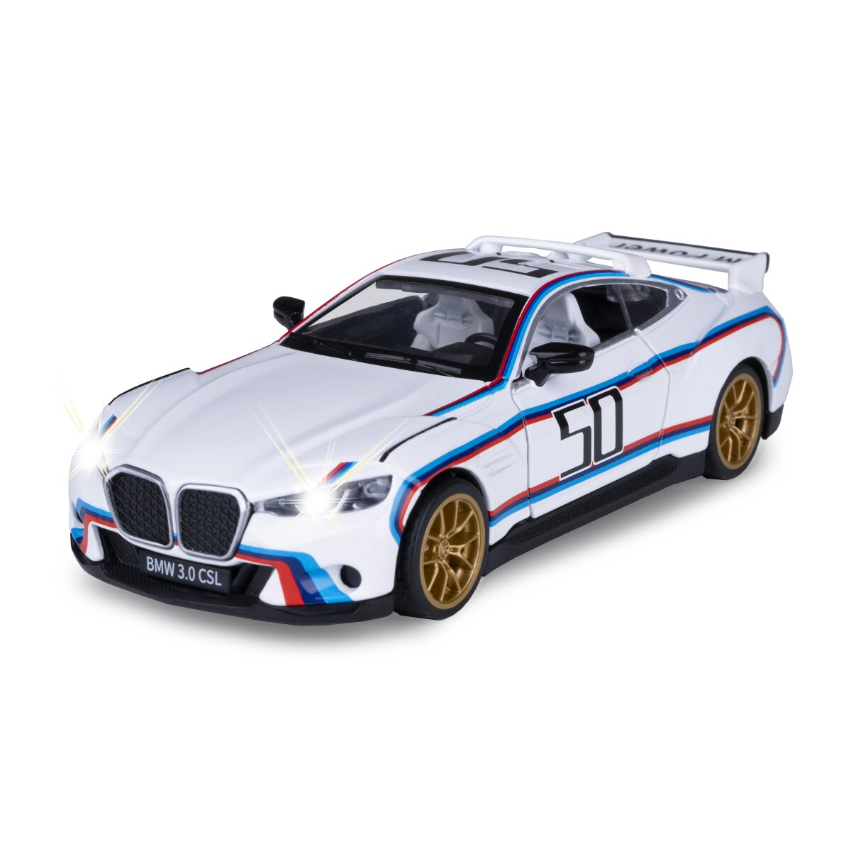 BMW 3.0 CSL Diecast 1:34 weiß inkl. Knopfzellen