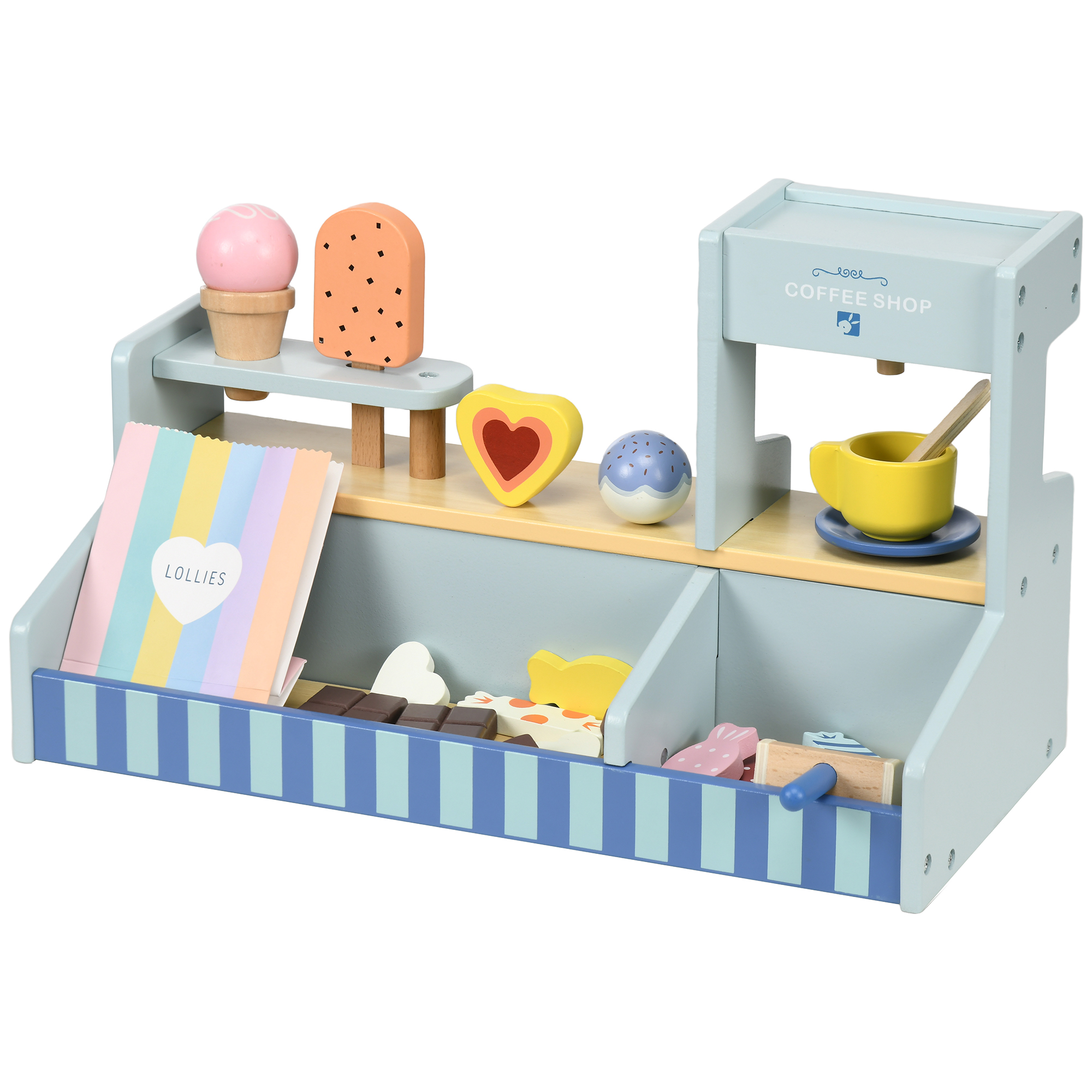 Spiel-Eisladen für Kinder, Eiscreme-Stand, viel Zubehör, fördert Fantasie und Motorik, Hellblau