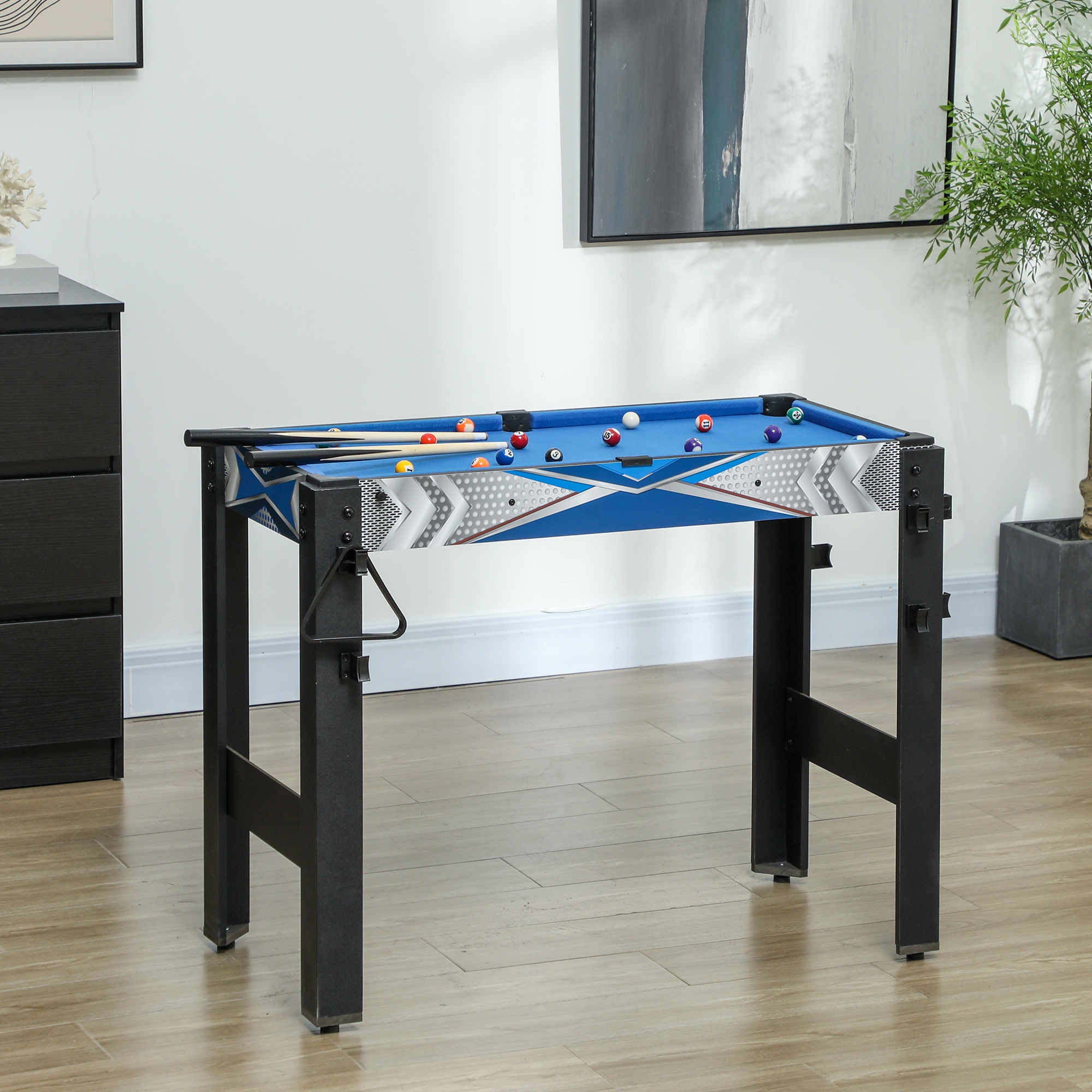 5-in-1-Spieletisch, Billard, Tischtennis, Hockey, Basketball, Bogenschießen, Zubehör inklusive, MDF, Kunststoff, Blau