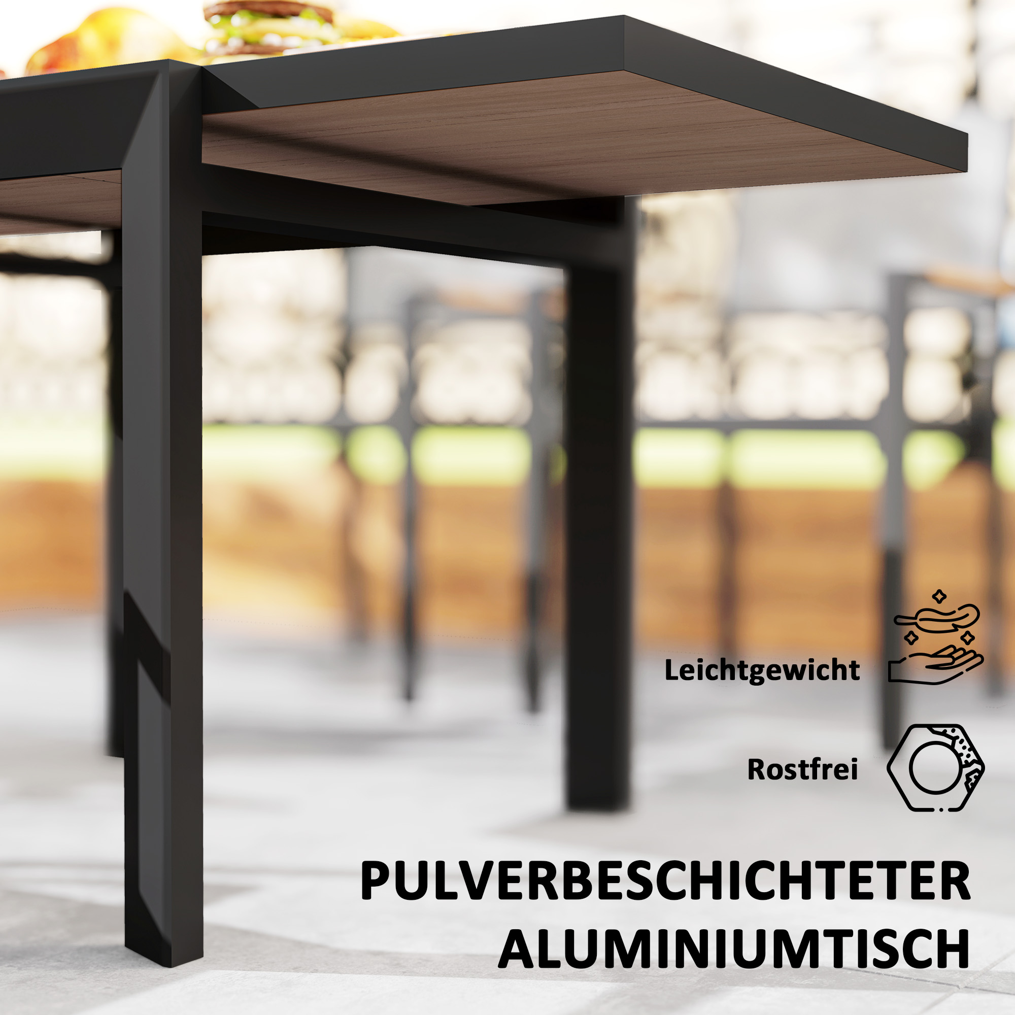 Gartentisch Ausziehbarer Aluminium 80/160x80 cm Wetterfest Balkontisch für 6 Personen Naturholz