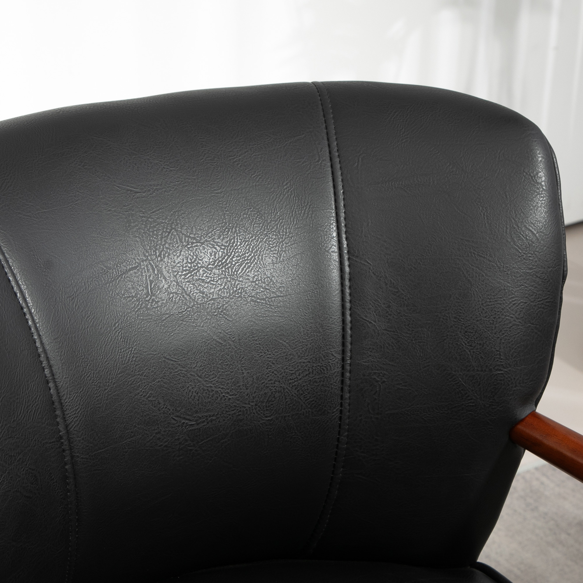 Akzentsessel, breiter Sitz, Lederoptik, Holzrahmen, bis 120 kg, 67x77x80 cm, Schwarz