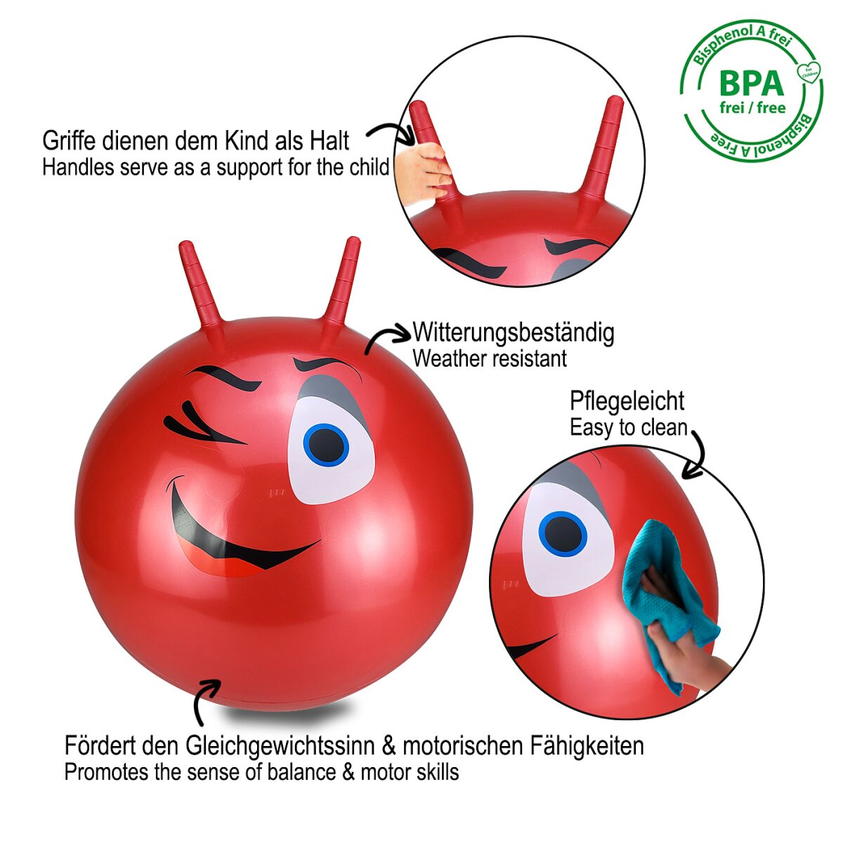 Hüpfball EyeHoppyDoo rot 550mm mit Pumpe