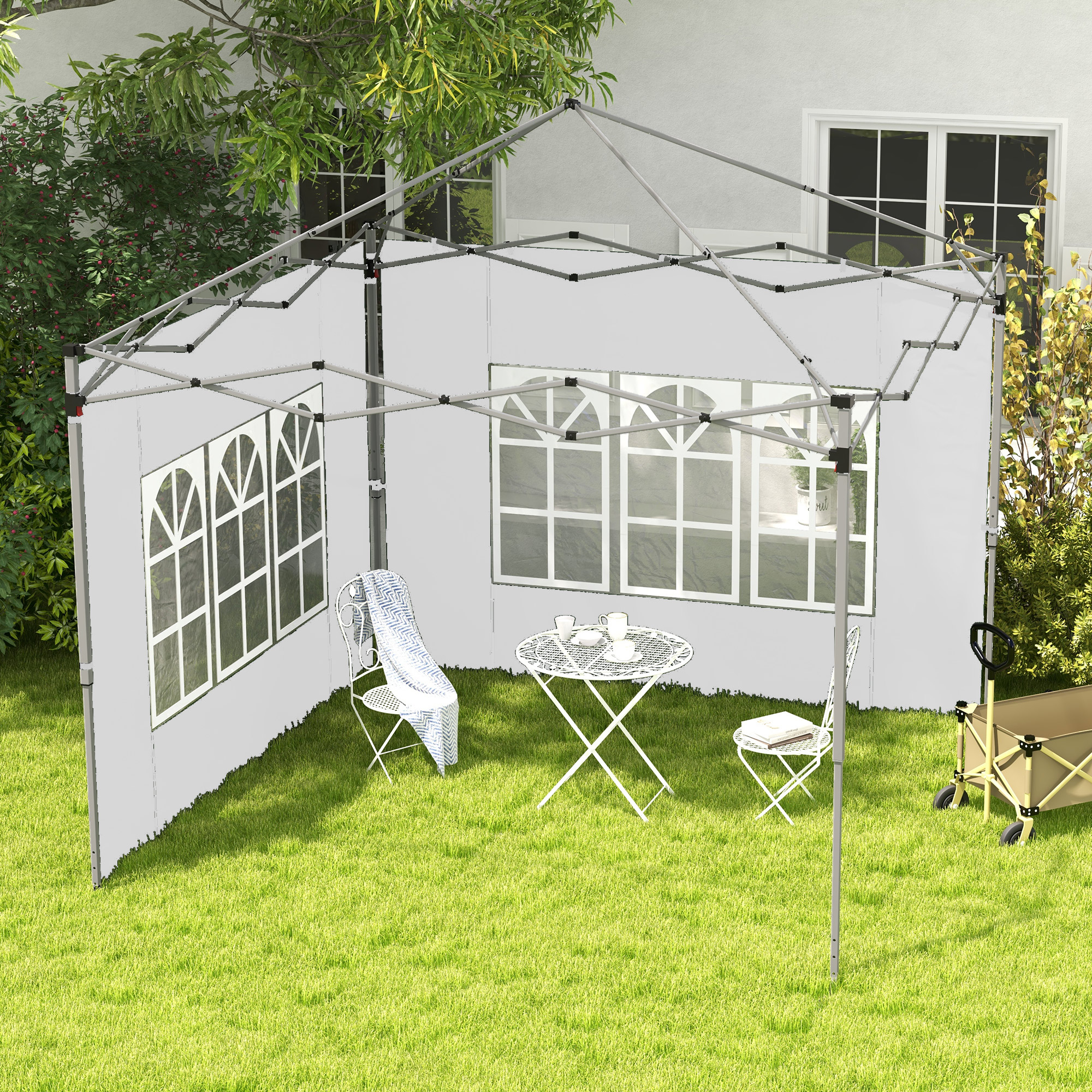 2er-Set Seitenteile für Pavillon 3x3/3x4 m, Seitenwand mit Fenster, wasserdicht Weiß