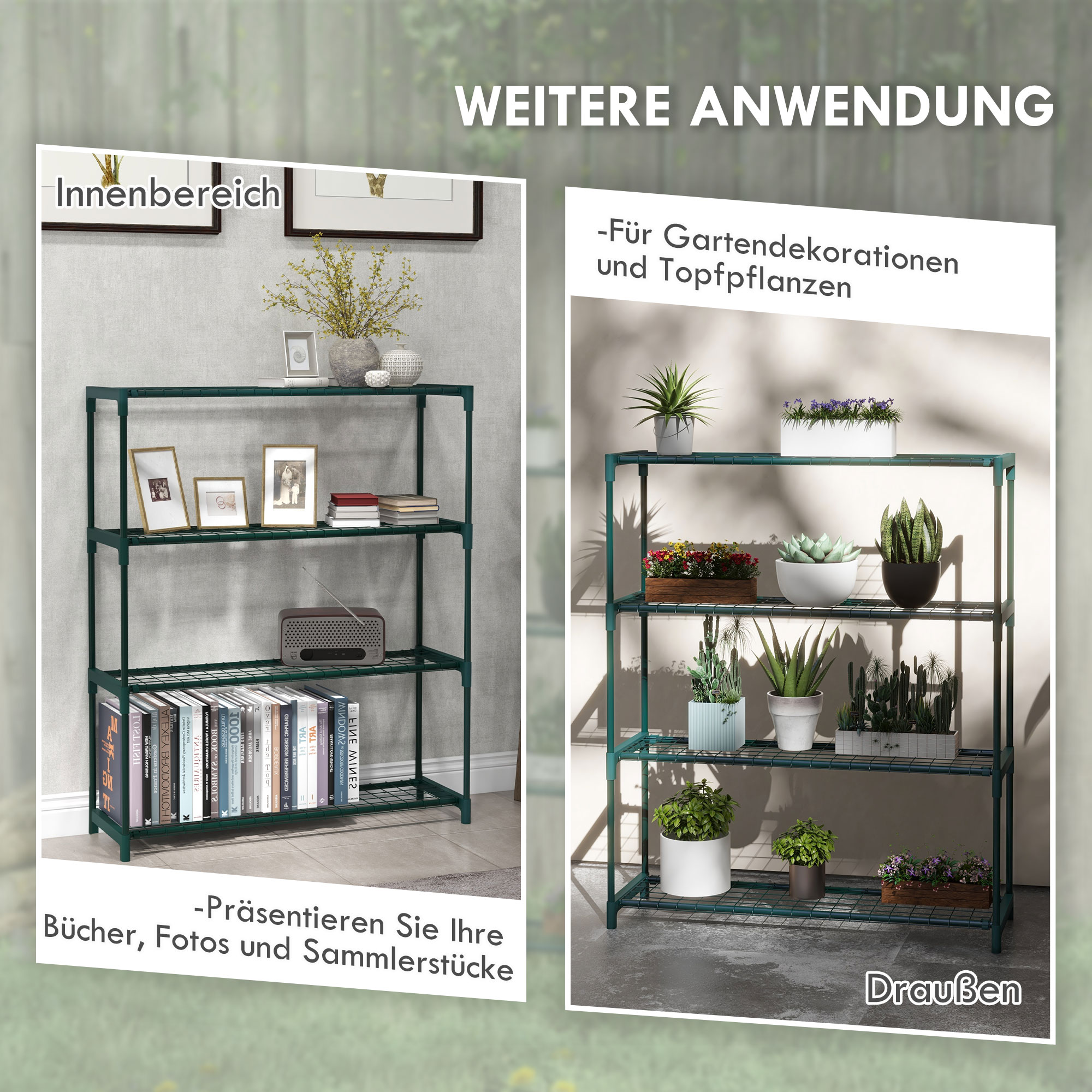 Pflanzenregal Blumentreppe Pflanzentreppe, 4 Regale, 89 cm x 28 cm x 107 cm, Dunkelgrün