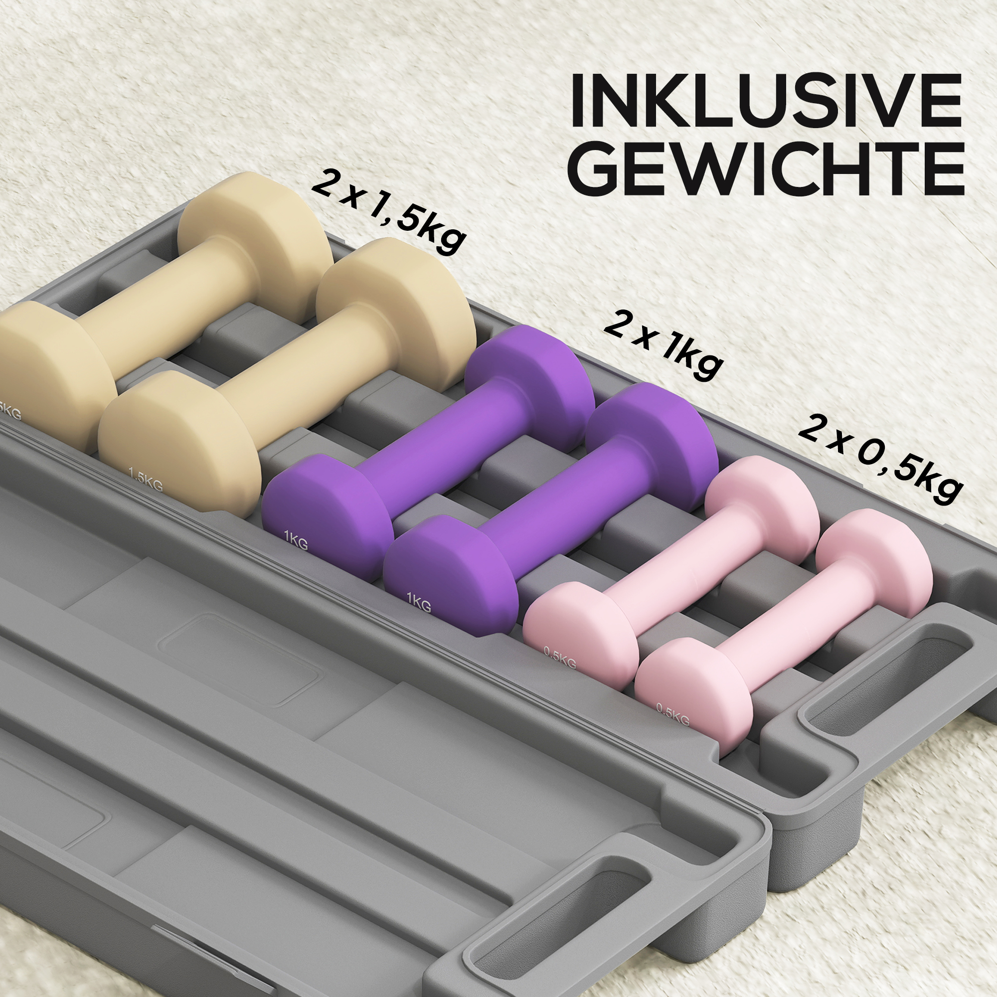 Hantelset 6er Set Hanteln mit Koffer, Gewichten, 0,5kg, 1kg, 1,5kg verstellbar für Zuhause, Fitnessstudio