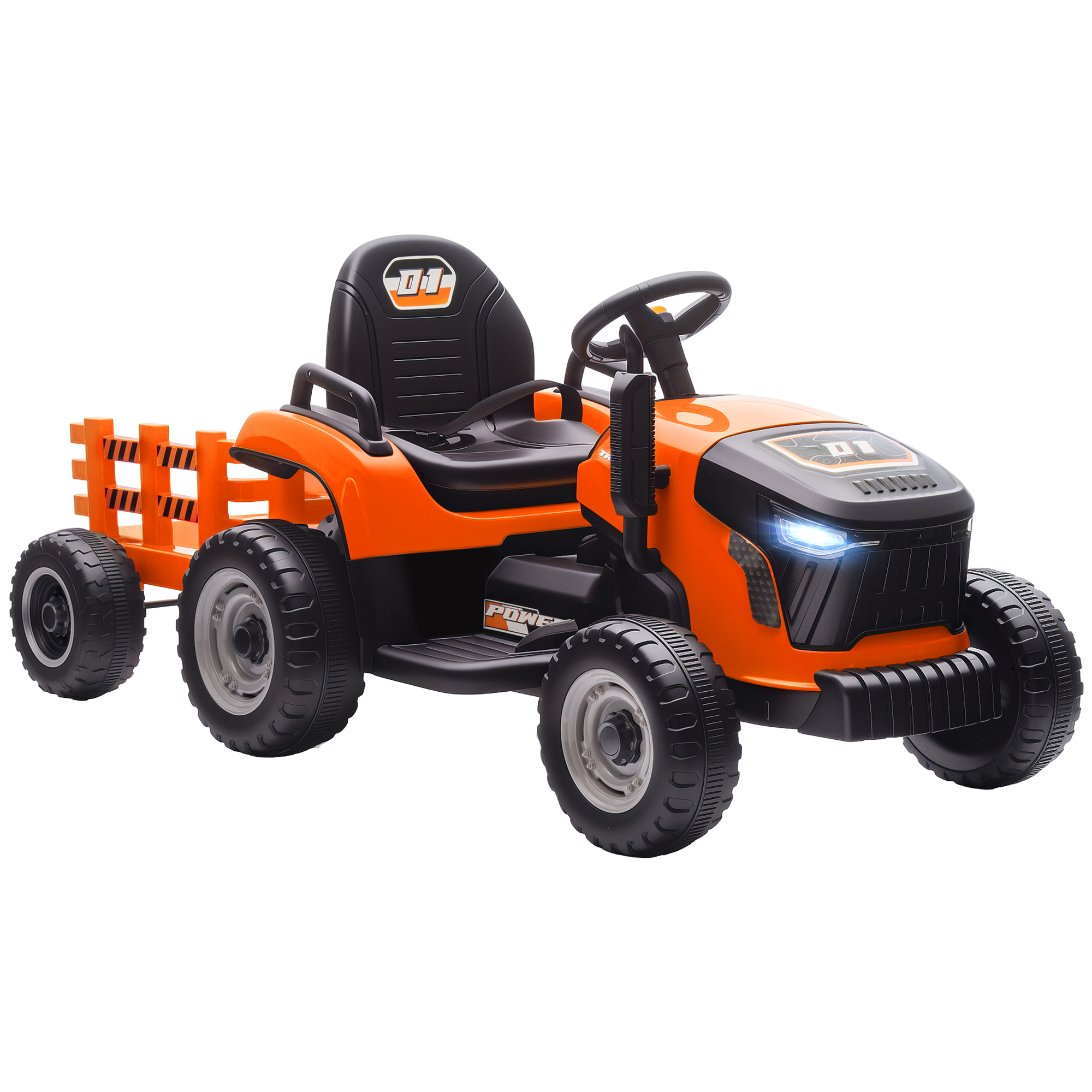 Elektrischer Kindertraktor, Aufsitz-Traktor mit Fernbedienung, Soft-Start, für Kinder im Alter von 3-8 Jahren, Orange Elektrischer Kindertraktor, Aufsitz-Traktor mit Fernbedienung, Soft-Start, für Kinder im Alter von 3-8 Jahren, Orange