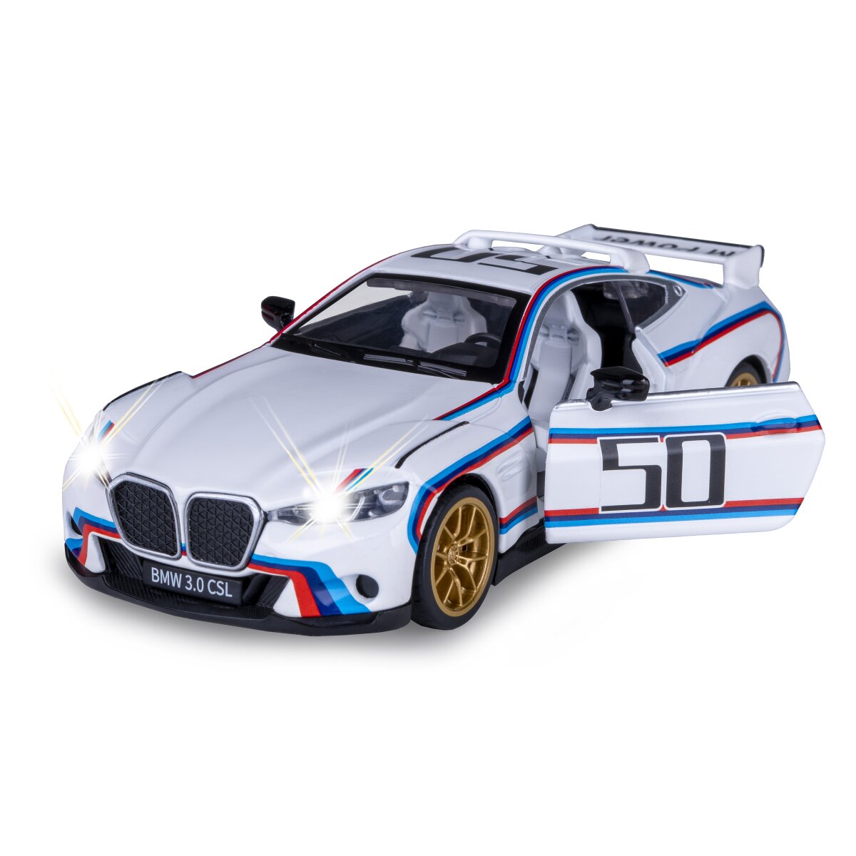 BMW 3.0 CSL Diecast 1:34 weiß inkl. Knopfzellen