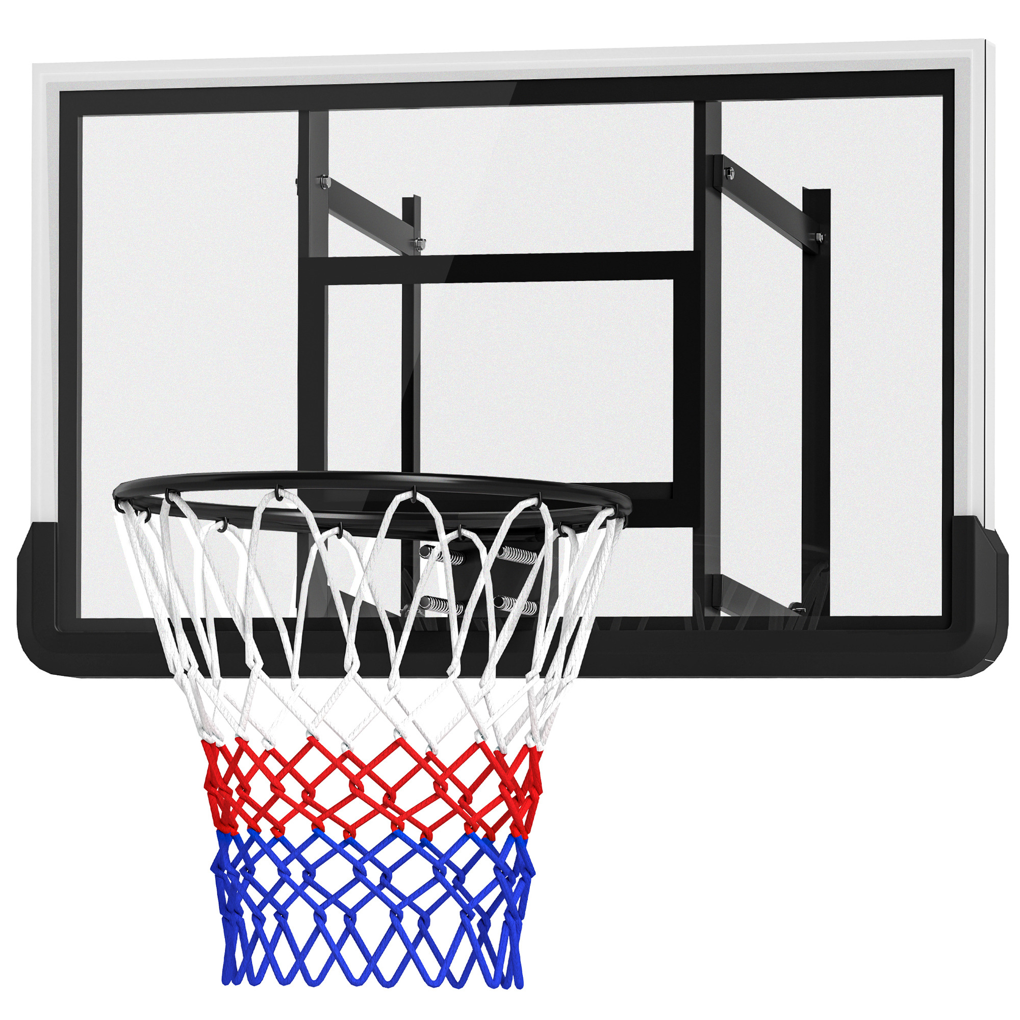 Basketballkorb für Wandmontage, gefederter Korb, bruchsichere Rückwand, Schwarz