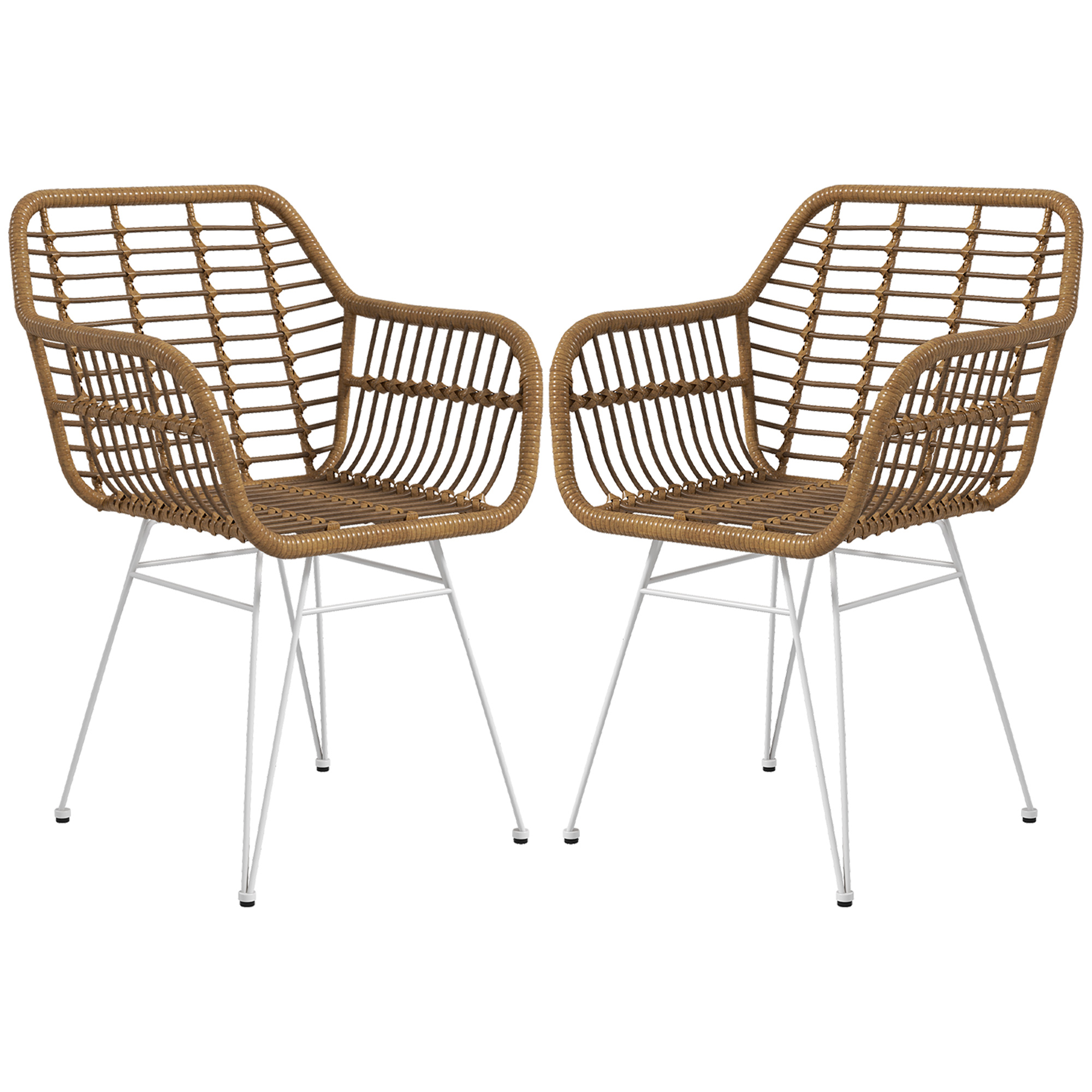 2-er-Set Stühle im Boho-Stil, Küchenstühle, PE-Rattan, 56 x 60 x 79 cm, Natur + Weiß