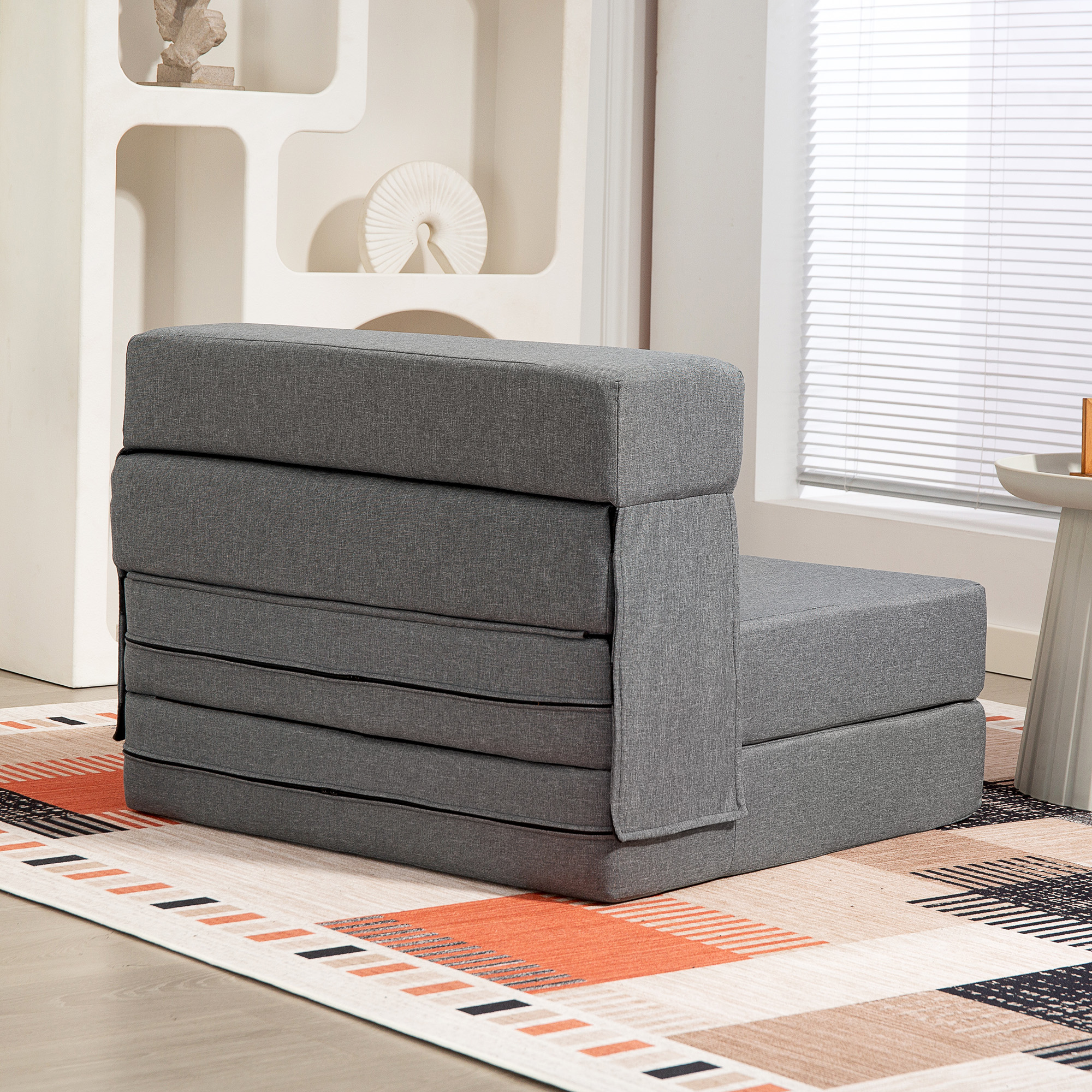 Bodensofa, Polstercouch, in Matratze umwandelbar, Schaumstoff, Kissen, Grau