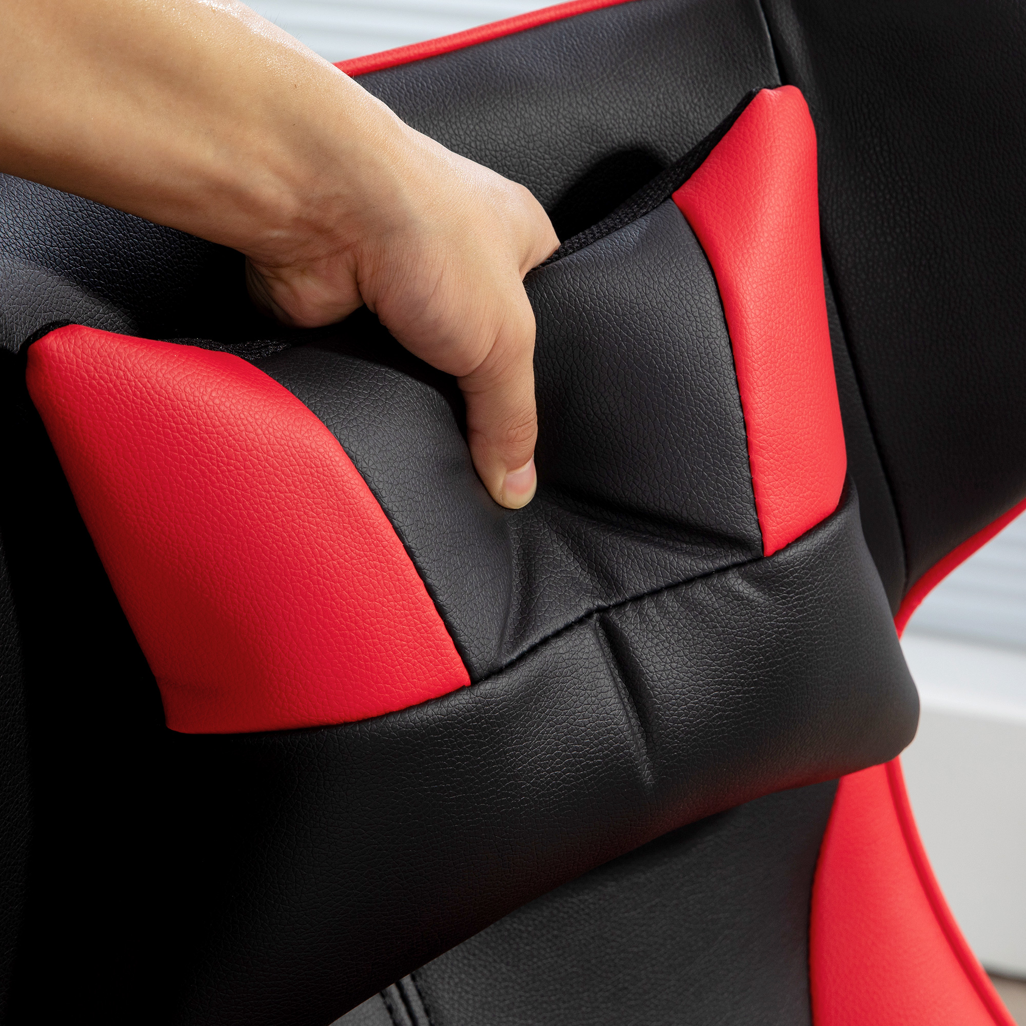 Gaming-Stuhl mit Schaukelfunktion, Drehstuhl, höhenverstellbar, gepolsterter Sitz, Metall, 67 x 71 x 112 cm, Rot