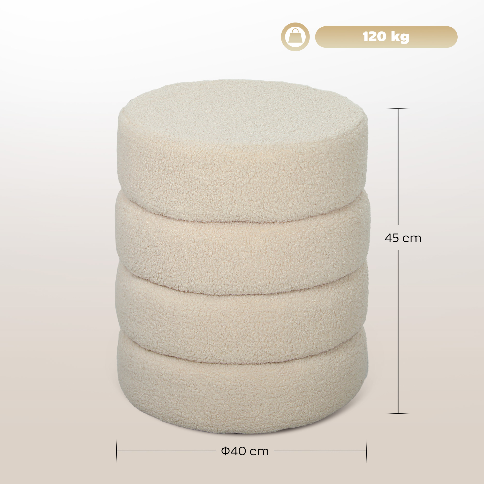 Hocker, rund, Teddyfleece, bis 120kg, ?40x45H cm, Beige