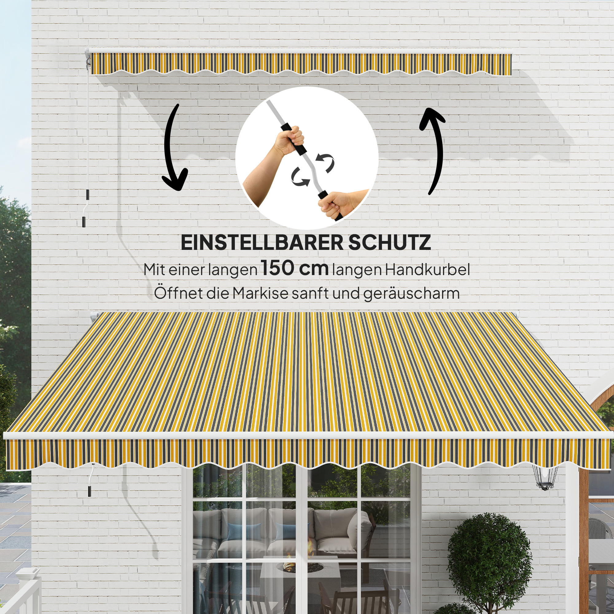 Markise Sonnenschutz Sonnendach, 3, 5 m x 2,5 m, Gelb + Grau