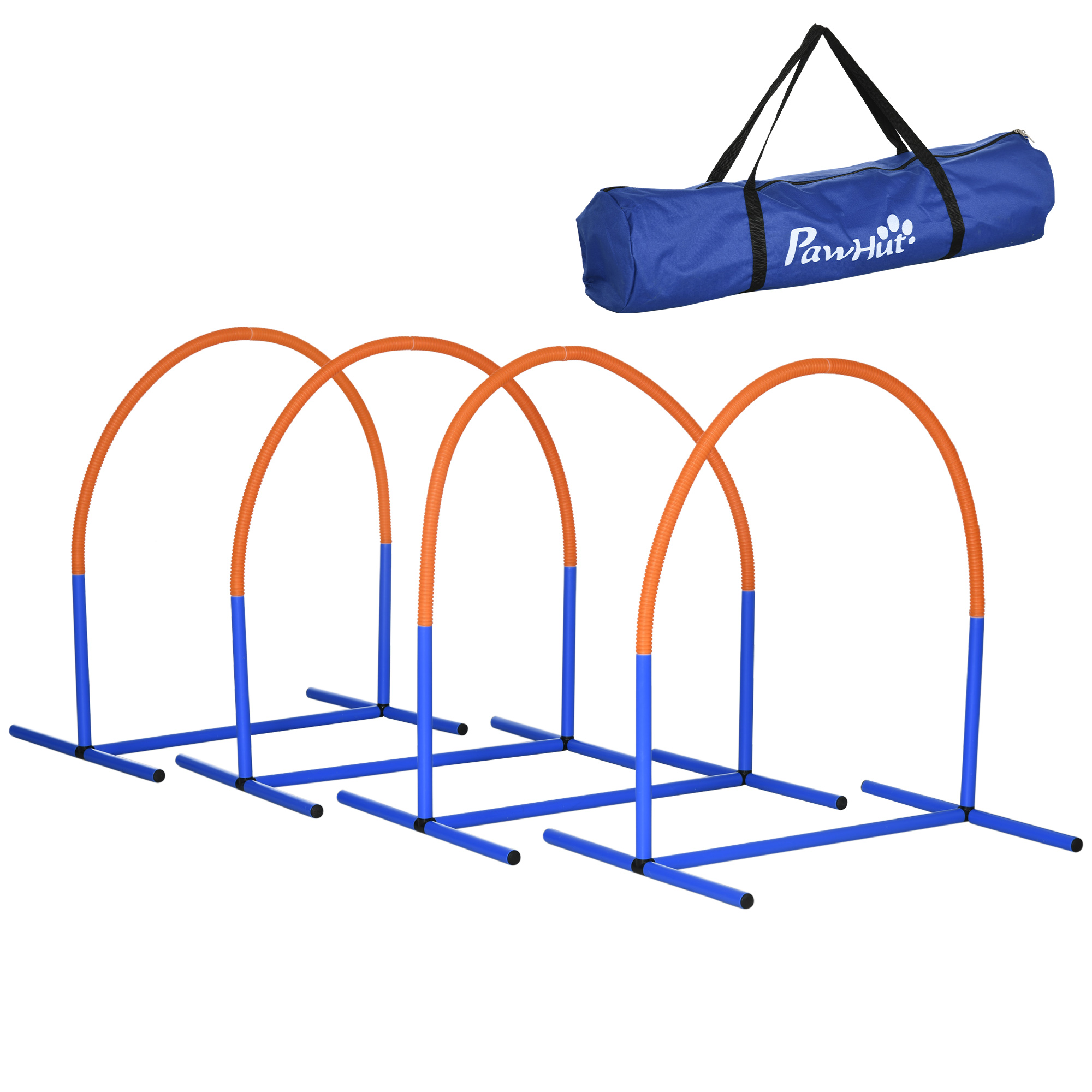 Agility-Set für Hunde, Hundetraining, 4 Bögen, für Einsteiger, mit Tragetasche, blau+orange, 88 x 64 x 95cm