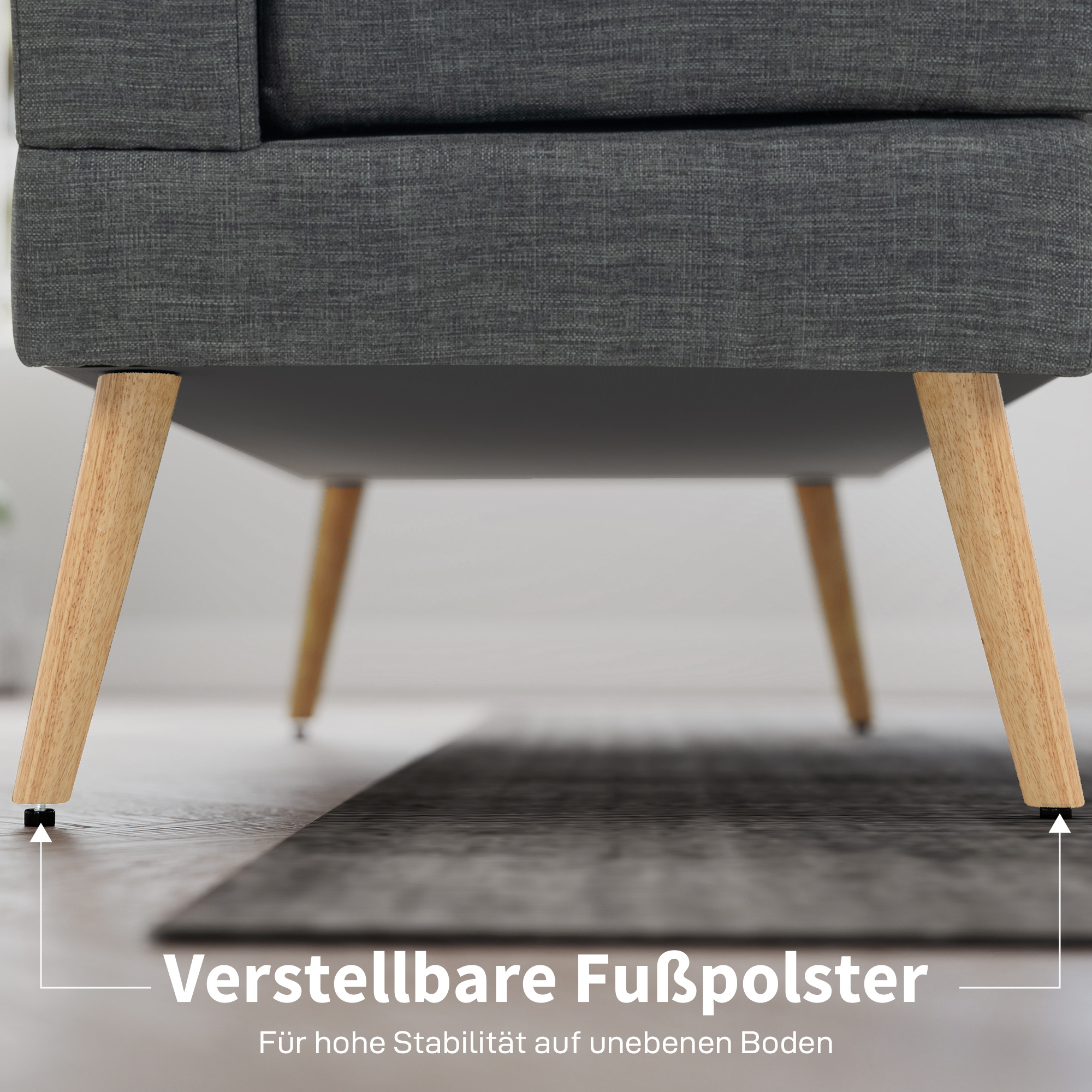 2-Sitzer-Sofa, getuftete Rückenlehne, Holzbeine, dicke Polsterung, Leinenoptik, für kleine Räume, Grau