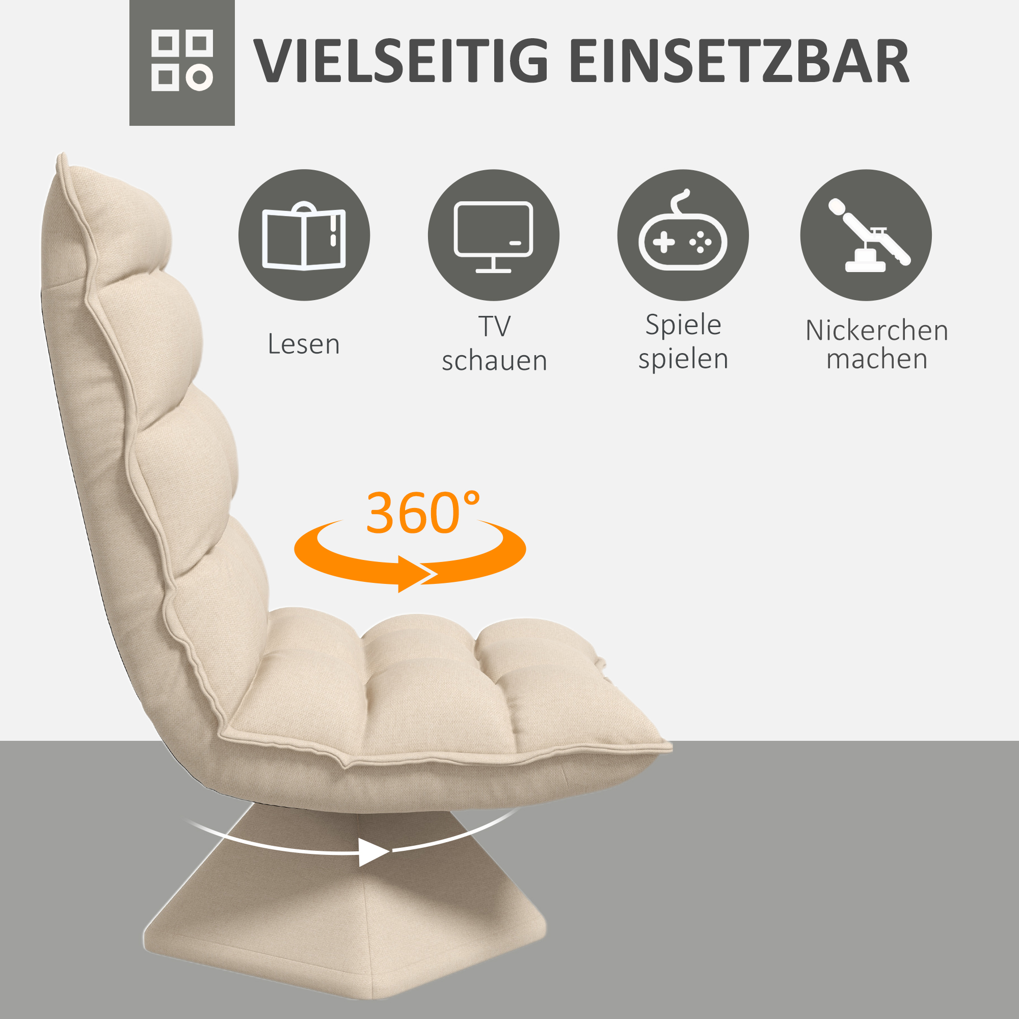 Relaxsessel Lesesessel, drehbar, Leinenoptik, 62 cm x 70 cm x 95 cm, Beige