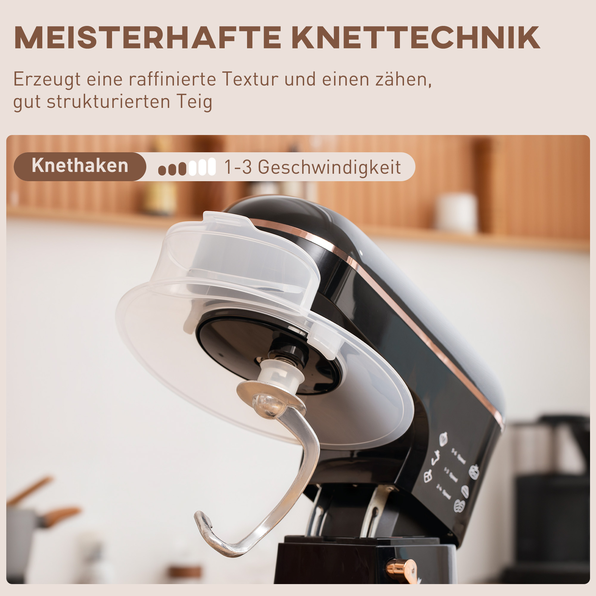 Standmixer, Küchenmaschine, Rührgerät, 6 Stufen, 5,5L Edelstahlschüssel, Schwarz