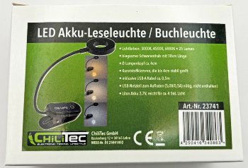 LED Akku-Leseleuchte / Klemmleuchte, 18cm Schwanenhals, dimmbar, 25lm