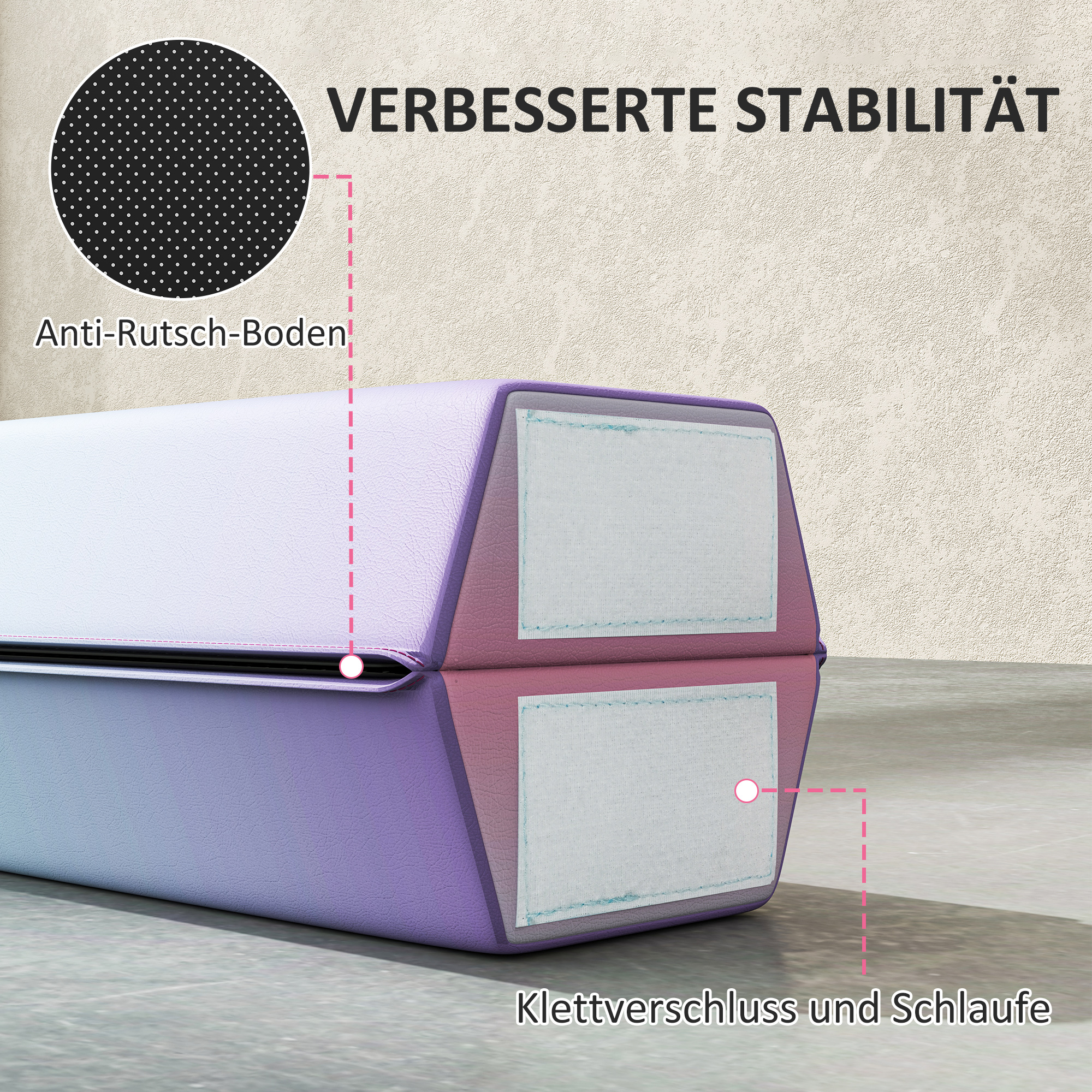 Schwebebalken 2,4 m, faltbar, rutschfester Boden, für 3+ Jahre, bis 80 kg, Mehrfarbig