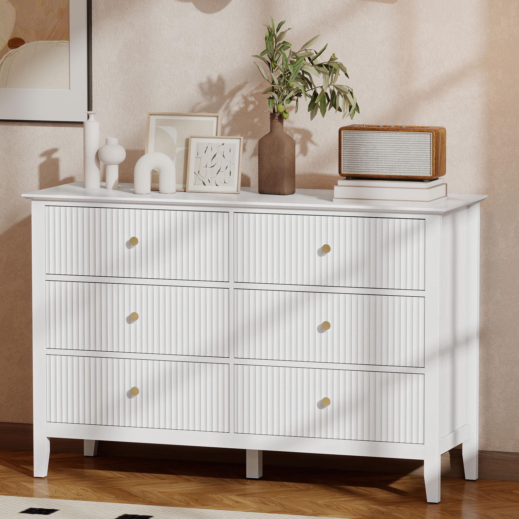Kommode Sideboard mit 6 Schubladen Moderner Aufbewahrungsschrank für Wohnzimmer Schlafzimmer Flur 100 x 40 x 78 cm Weiß