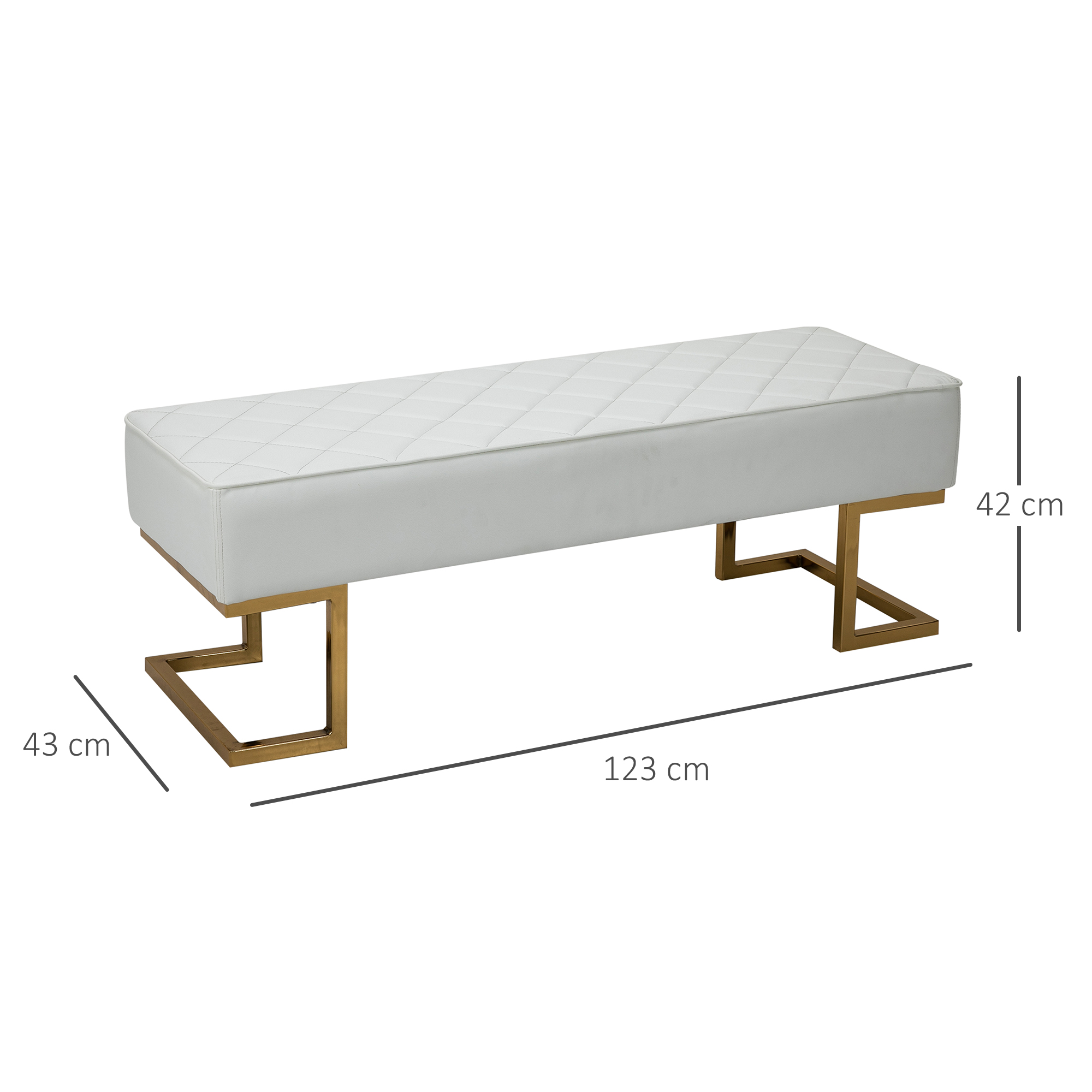 Sitzbank für Schlafzimmer Truhenbank Bettbank Wohnzimmer Kunstleder Metall Weiß+Gold 120 x 43 x 42 cm