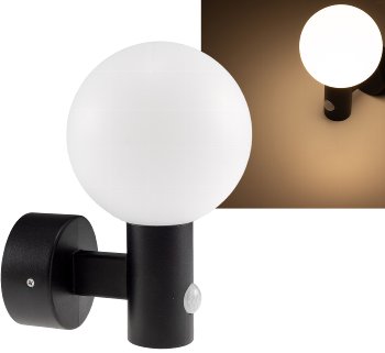 LED Wandleuchte "LAMU" mit PIR-Sensor, IP65, 15W, schwarz, 3000k / warmweiß