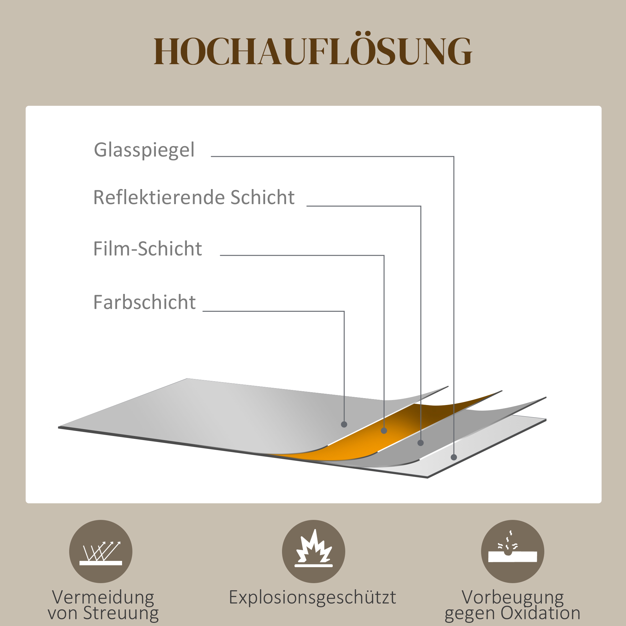 Wandspiegel, modernes Design, ?61 cm, Schwarz