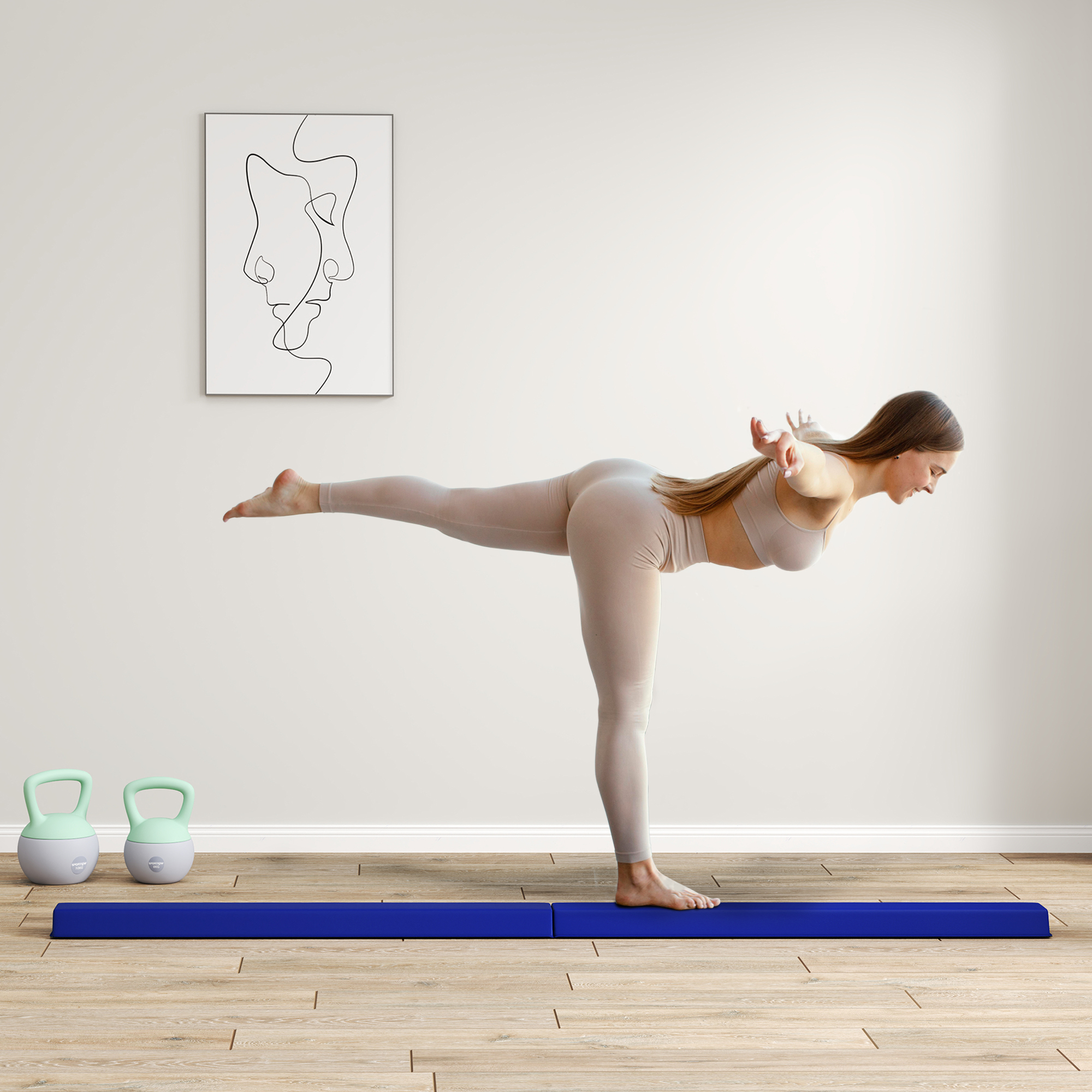 Schwebebalken 2,4 m, faltbar, rutschfester Boden, für 3+ Jahre, bis 80 kg, Blau