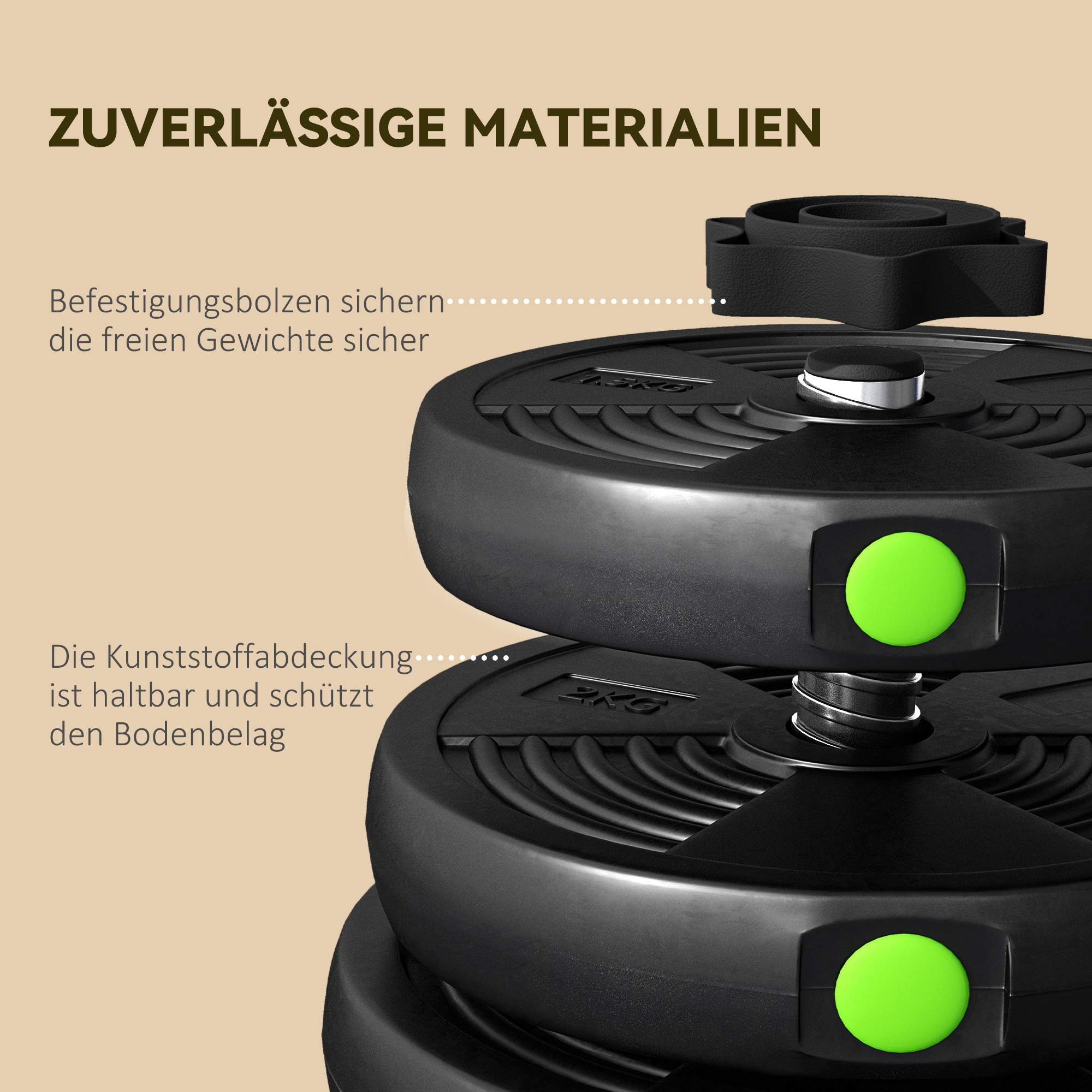 2-in-1 Hantel-Set, Lang- & Kurzhantel, 30 kg, rutschfest, bodenschonend, Schwarz/Grün