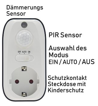 Zwischenstecker mit Bewegungsmelder, 8m Reichweite , 230V/1200W