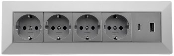 4-fach Steckdosenblock, USB-A+C, silber, 250V~/ 16A, Aufbaumontage, USB 3,1A, PD