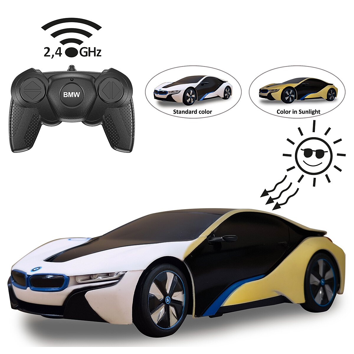 BMW I8 1:24 weiß/gelb 2,4GHz UV Photochromic Serie