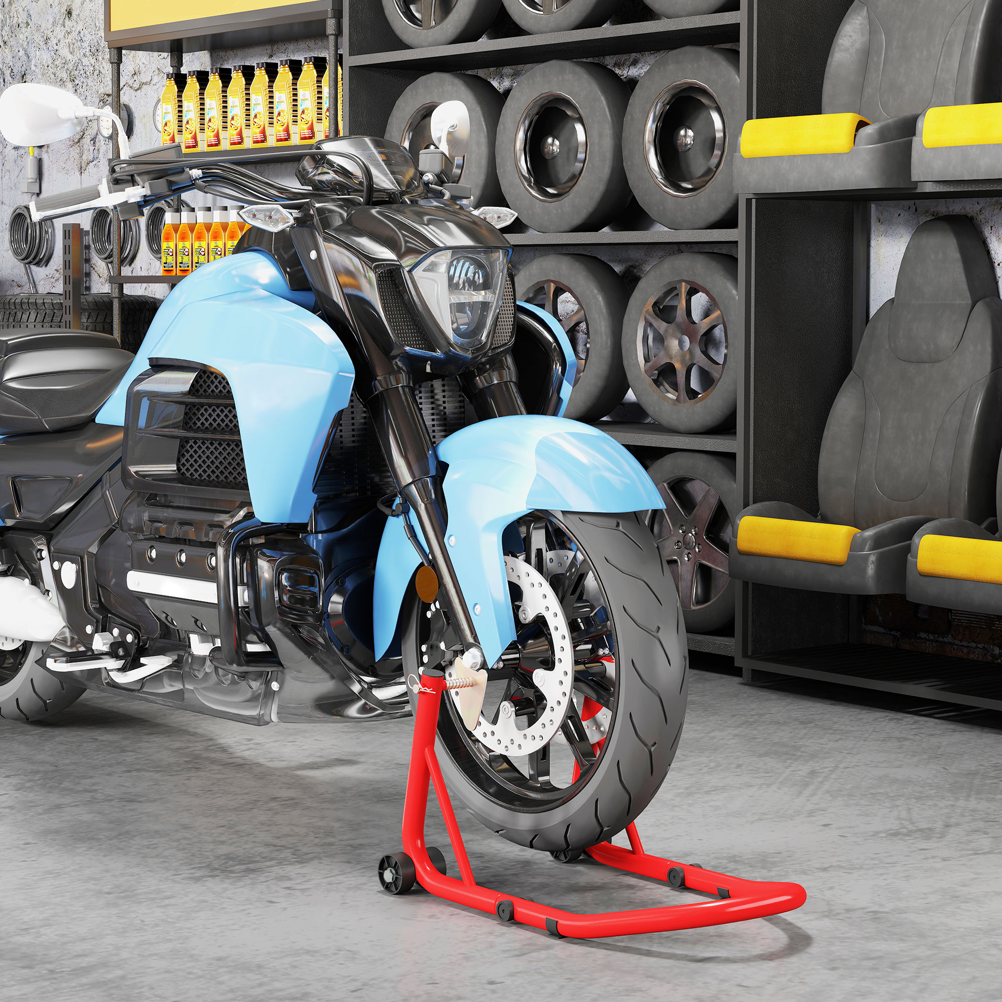 Motorradständer Set vorne/hinten Montageständer Motorradheber bis 544 kg Stahl Rot