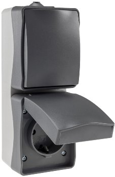 NUQUI Feuchtraum Schalter & Steckdose, IP54, Aufputz, 250V~/ 10A/16A, Vertikal