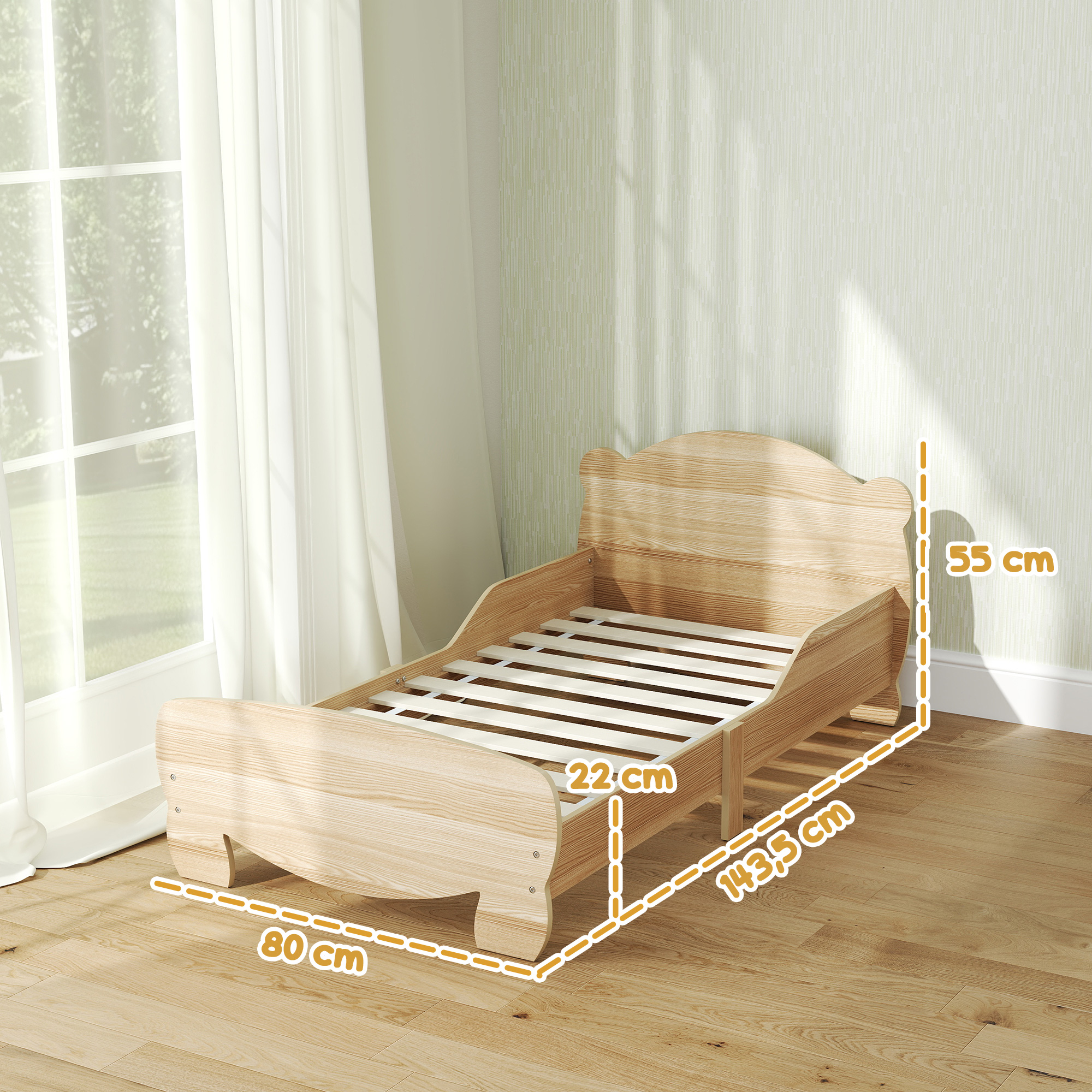 Kinderbett Jugendbett Hausbett mit Bären-Design Spielbett für 3-6Jahre Kinder 143,5 x 80 x 55 cm Naturholz