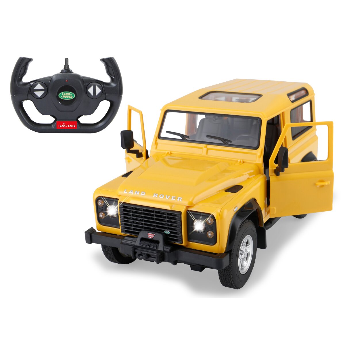 Land Rover Defender 1:14 gelb 2,4GHz Tür manuell Land Rover Defender 1:14 gelb 2,4GHz Tür manuell