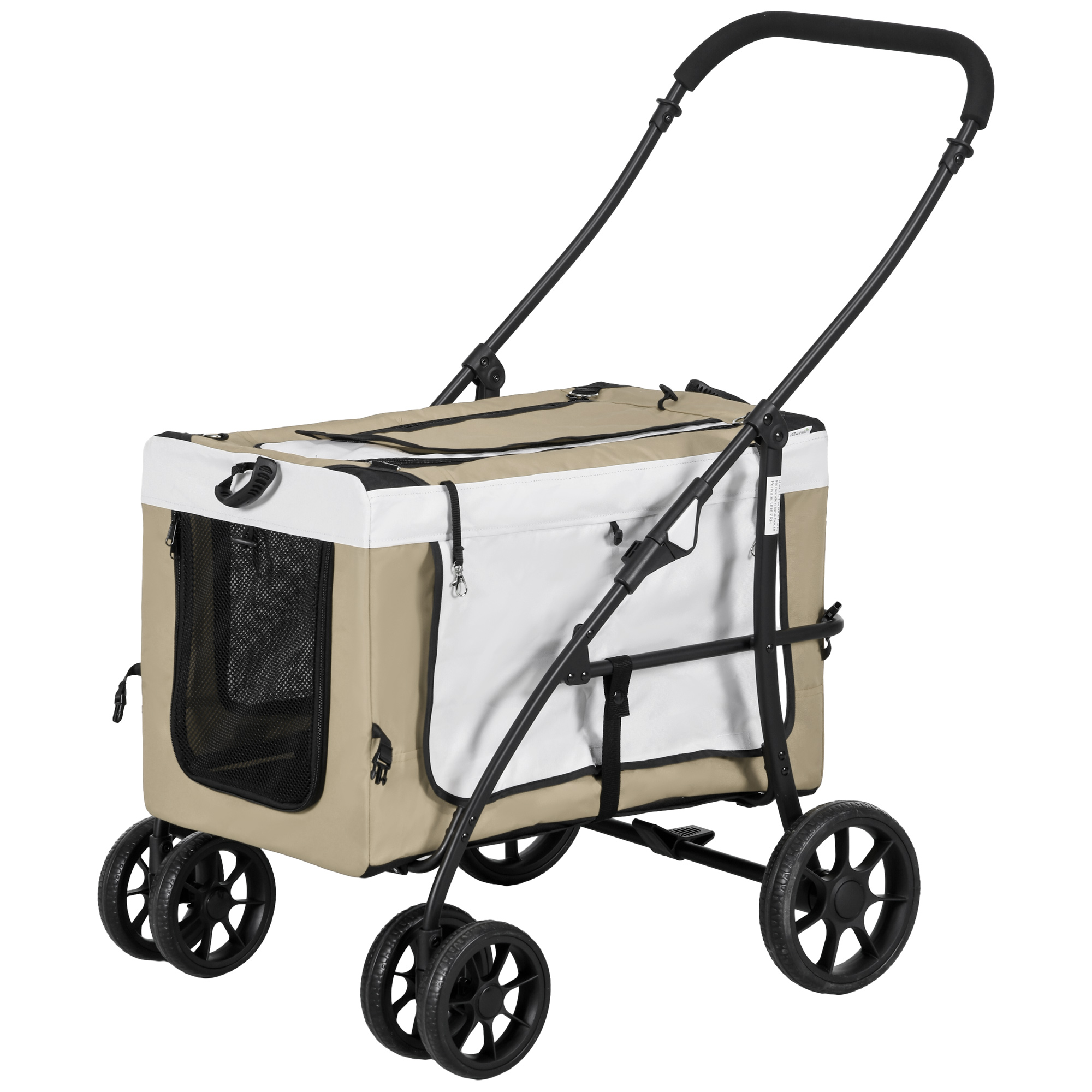 Hundbuggy Haustierbuggy Hundewagen, klappbar, abnehmbarer Korb, 81 x 58 x 97,5 cm, Schwarz+Khaki+Weiß Hundbuggy Haustierbuggy Hundewagen, klappbar, abnehmbarer Korb, 81 x 58 x 97,5 cm, Schwarz+Khaki+Weiß