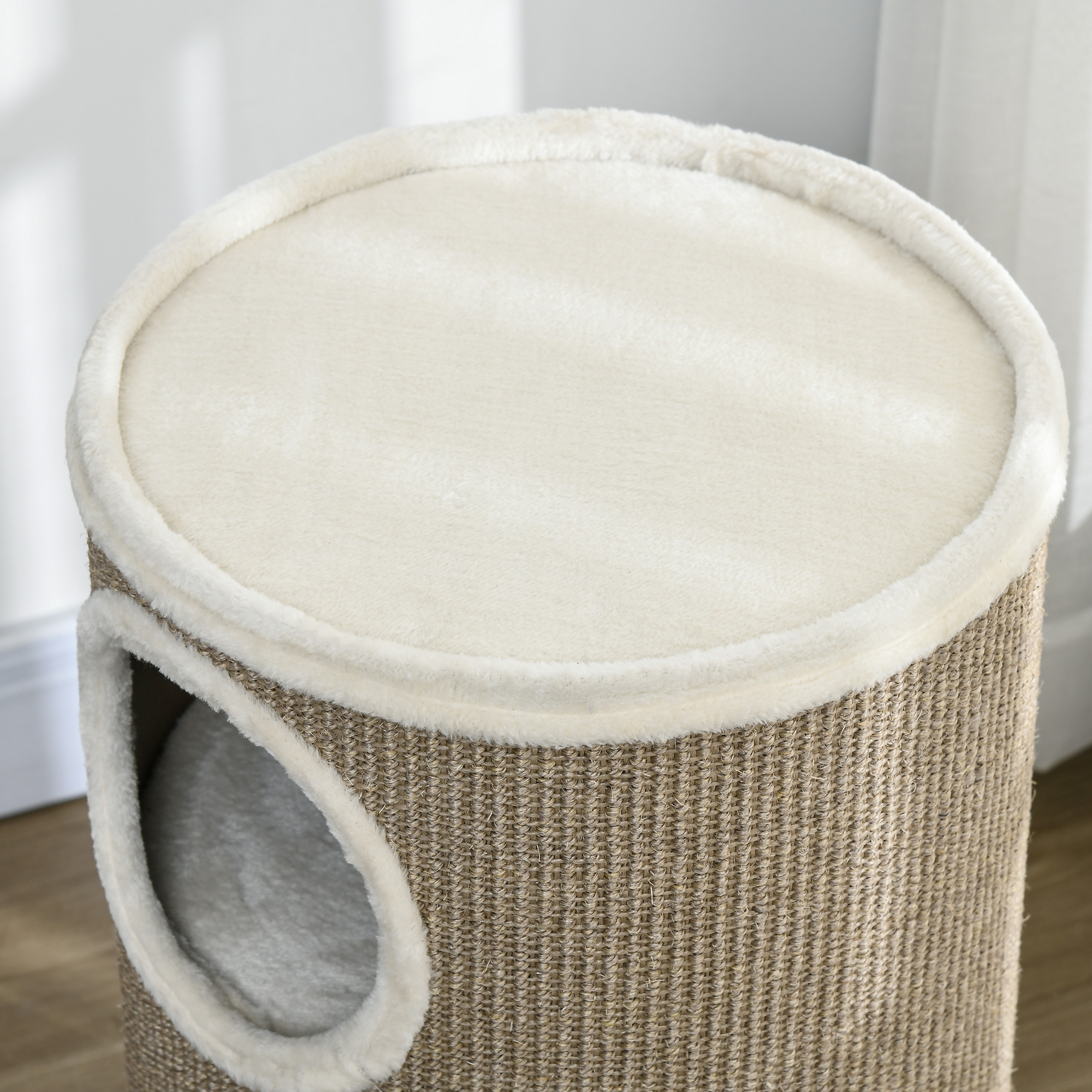 Katzen Kratztonne, weicher Plüsch, Sisal-Kratzteppich, robust, Ø38 x 70H cm, Braun