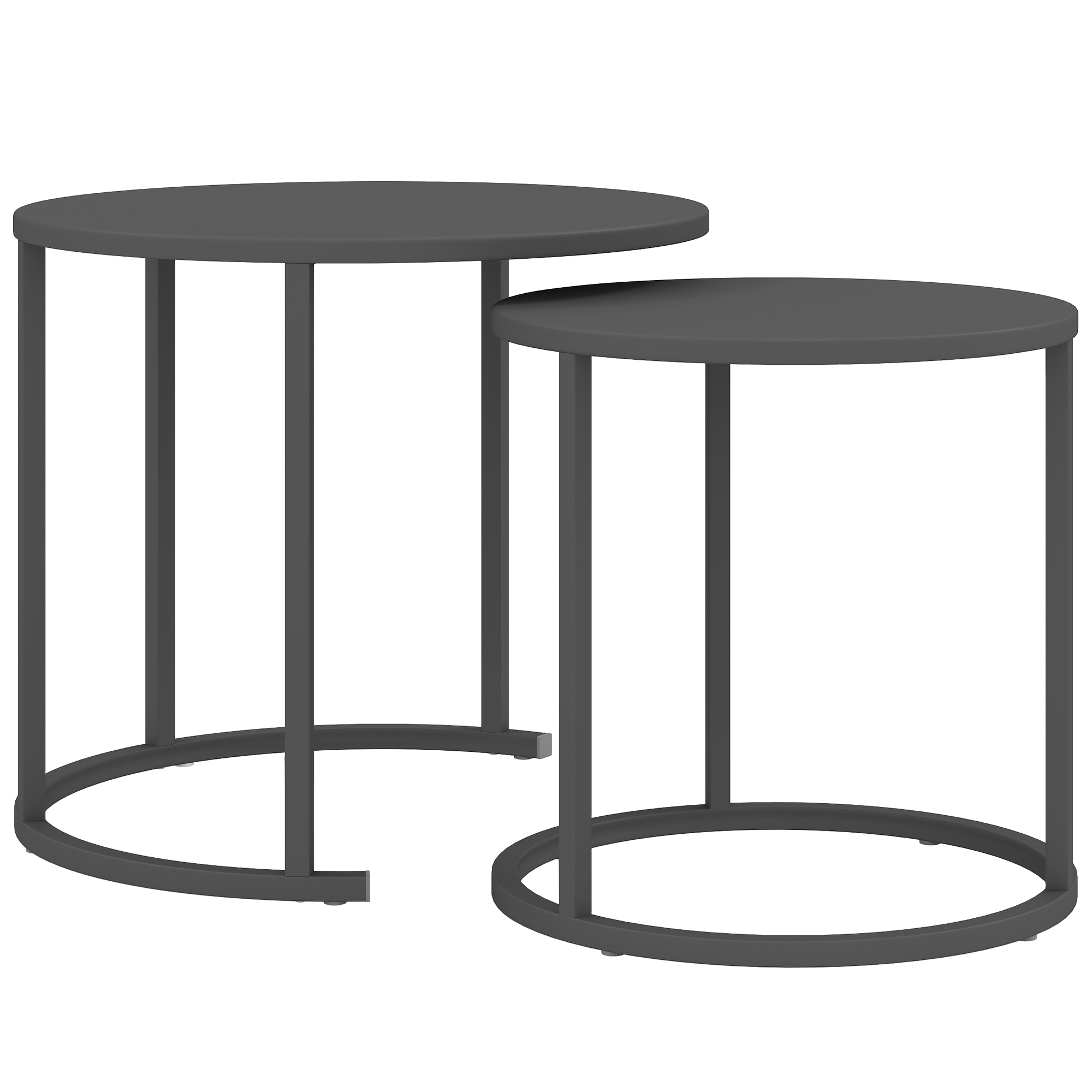 2er Set Beistelltisch Stapelbar Gartentisch Rund wetterfest Balkontisch aus Stahl platzsparend Dunkelgrau