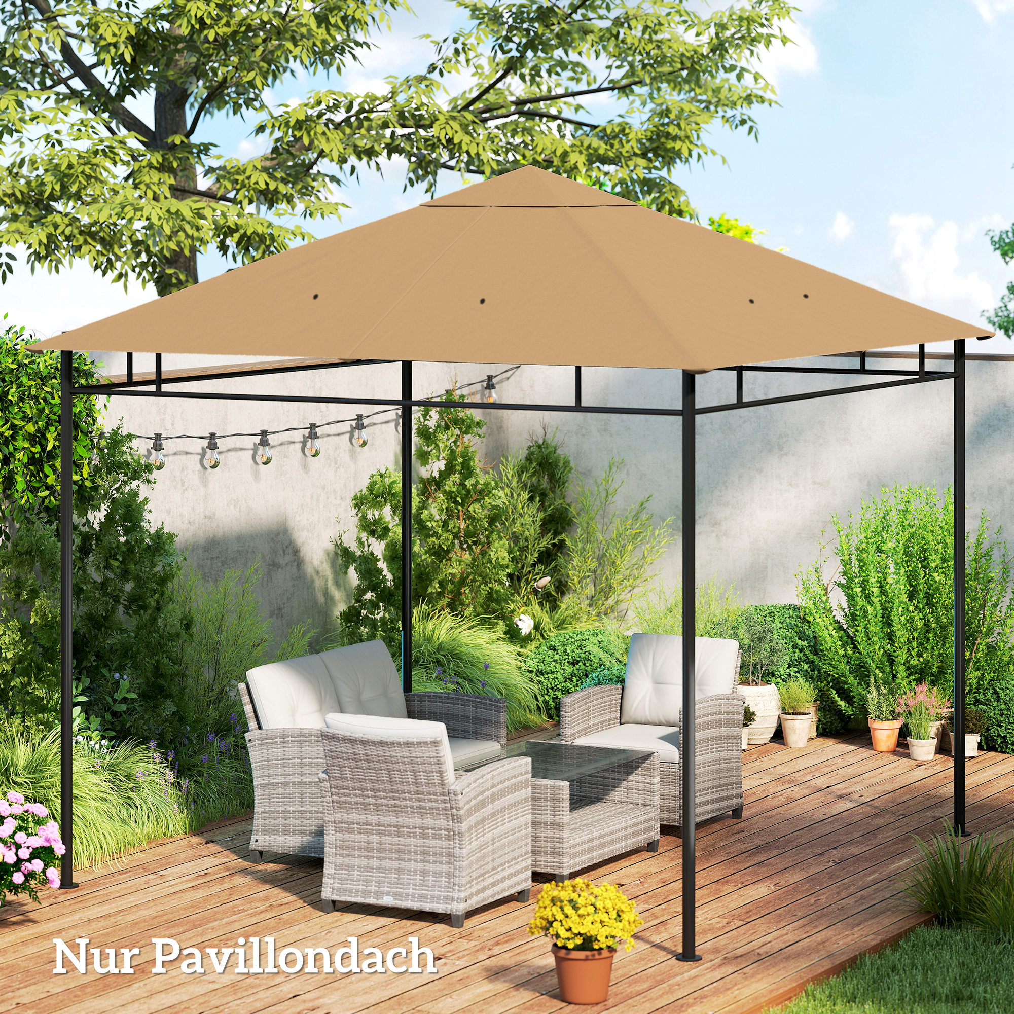 Ersatzdach für Gartenpavillon, Polyester, 2,98 x 2,95 m, Beige