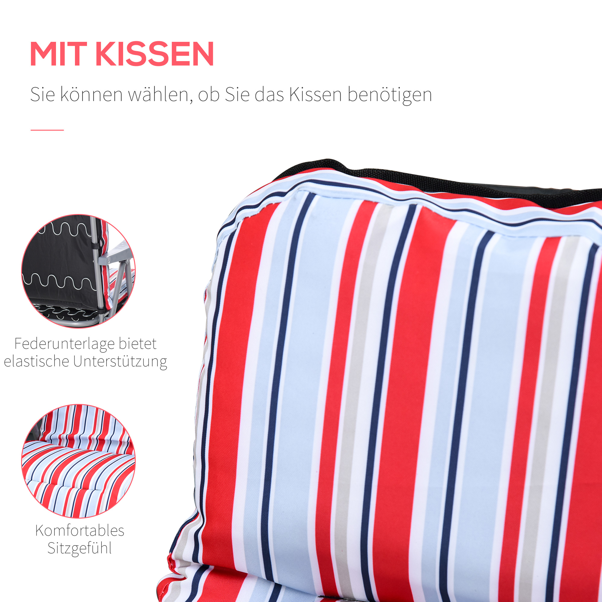 2er-Set Liegestuhl Set mit Kissen klappbar Sonnenliege 5 Stufen verstellbarer Rückenlehne Gartenliege Gartenmöbel Set Stahl Polyester Rot 60 x 75 x 65-102 cm