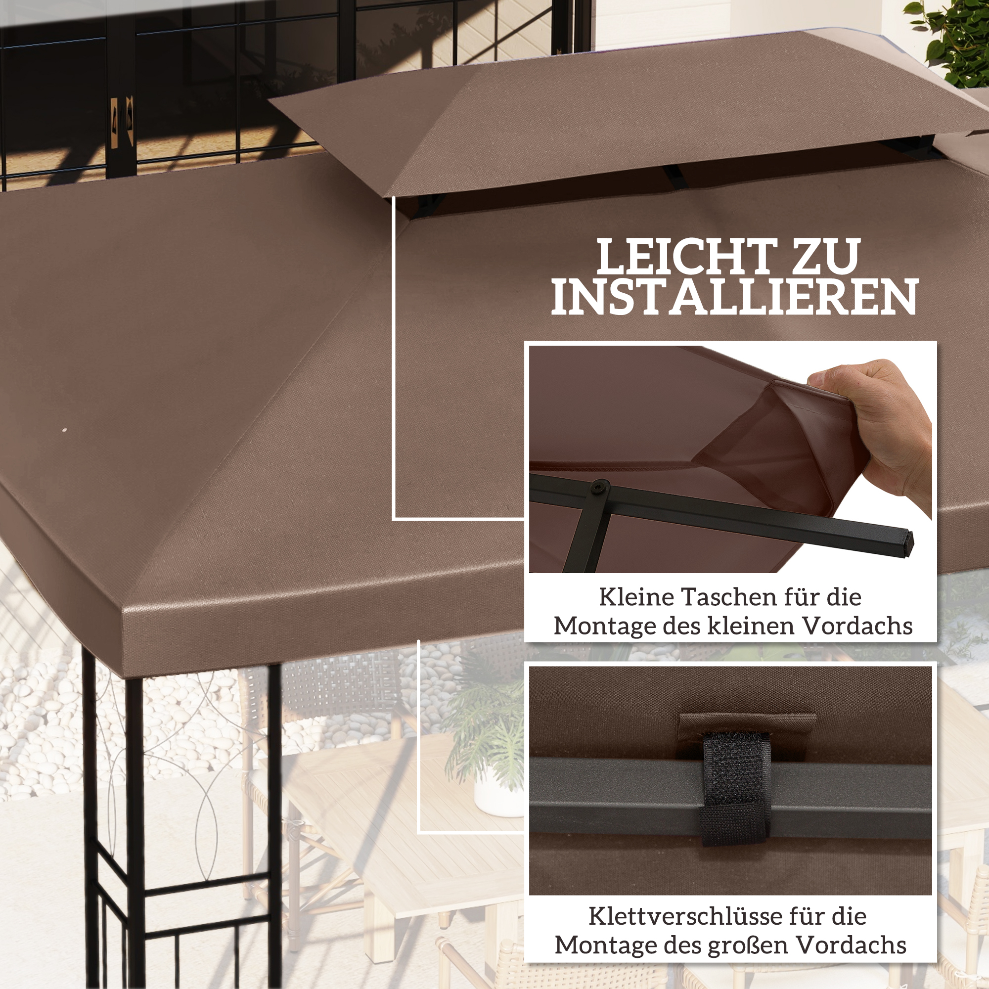 Ersatzdach für Gartenpavillons 3x4m Polyester Kaffee
