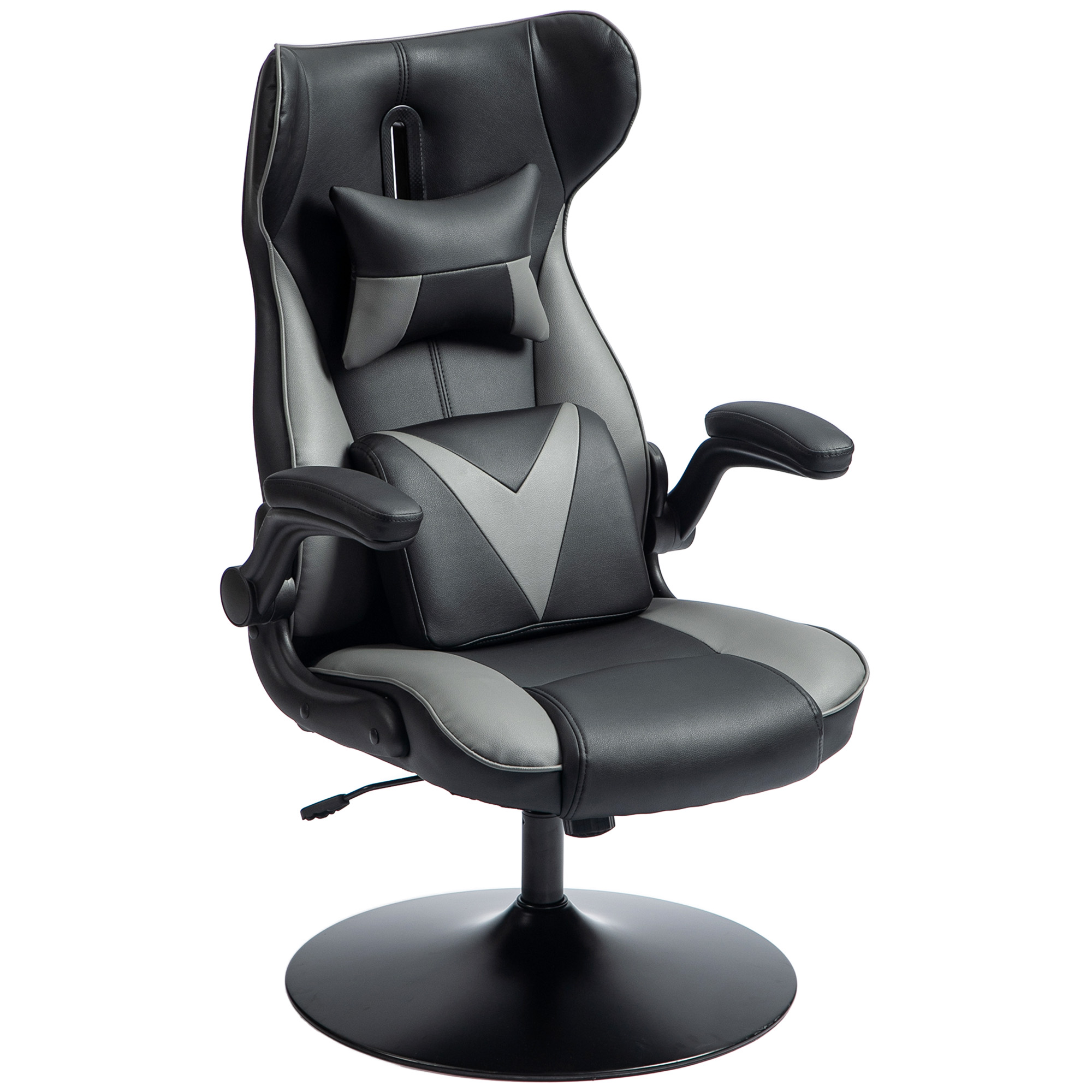 Gaming-Stuhl mit Schaukelfunktion, Drehstuhl, höhenverstellbar, gepolsterter Sitz, Metall, 67 x 71 x 112 cm, Grau Gaming-Stuhl mit Schaukelfunktion, Drehstuhl, höhenverstellbar, gepolsterter Sitz, Metall, 67 x 71 x 112 cm, Grau