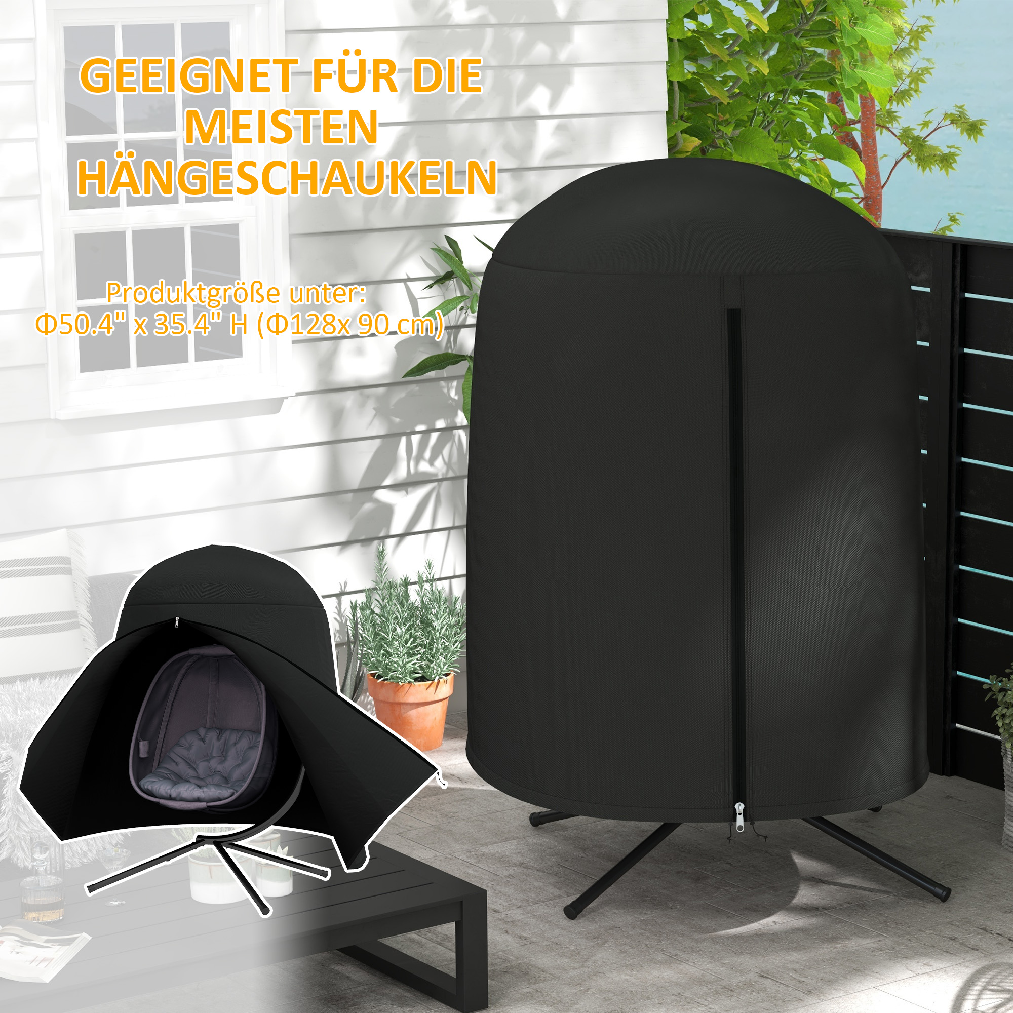 Schutzhülle für Hängesessel, wasserdicht, staubdicht, Polyester, Ø128 x 190 cm, Schwarz